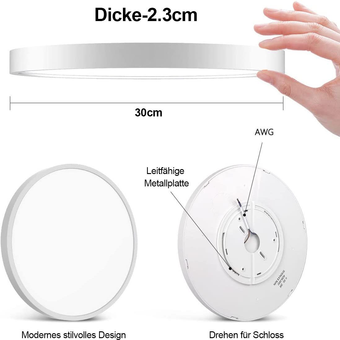 LMaxhome LED Deckenleuchte Ø23/30/40/50CM, Dimmbar Runde günstig online kaufen