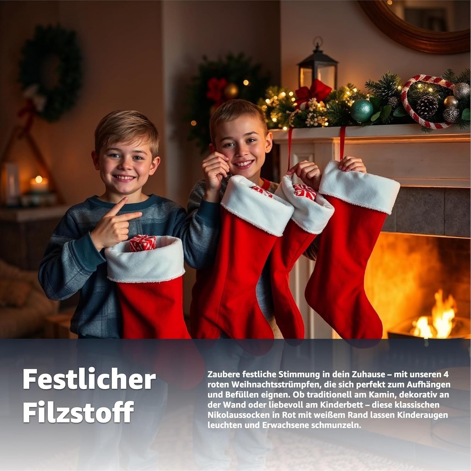 TK Gruppe Hänge-Weihnachtsbaum 4er Set Weihnachtsstrümpfe – Nikolaussocken zum Aufhängen & Befüllen (Set, 4 St., 4er Set)