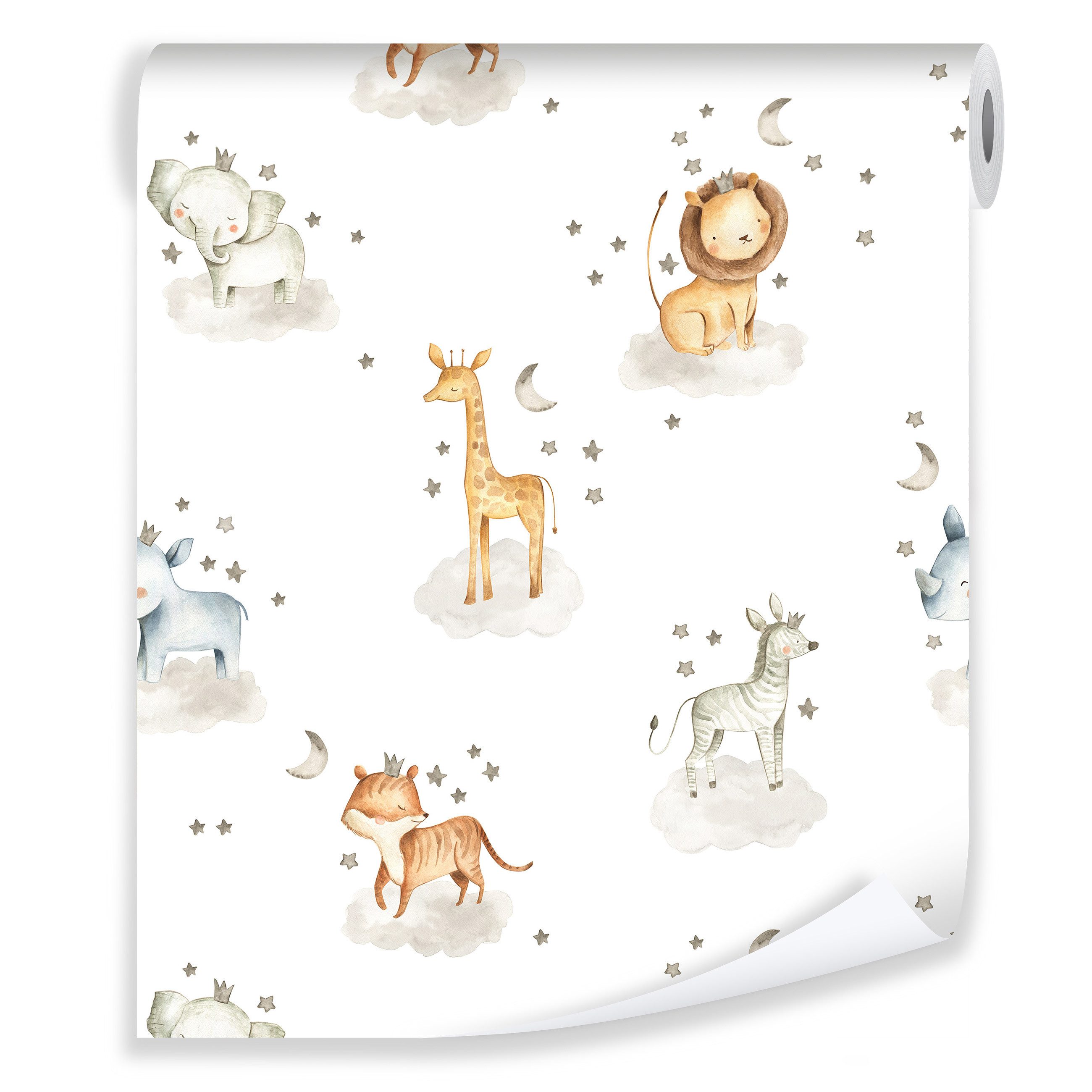 Wallarena Vliestapete Kinderzimmer Kinder Kindertapete Vlies Tapete Rolle 10m x 50cm, Premium Halbmatt Glatt Vlies, Kindertapete, (Vliestapete - Tapete Kinderzimmer Kindertapete, 1 St., Vliestapete - Tapete Kinderzimmer Kindertapete), Tapete Kinderzimmer Kindertapete Tiere Wanddeko Vliestapete + Kleister