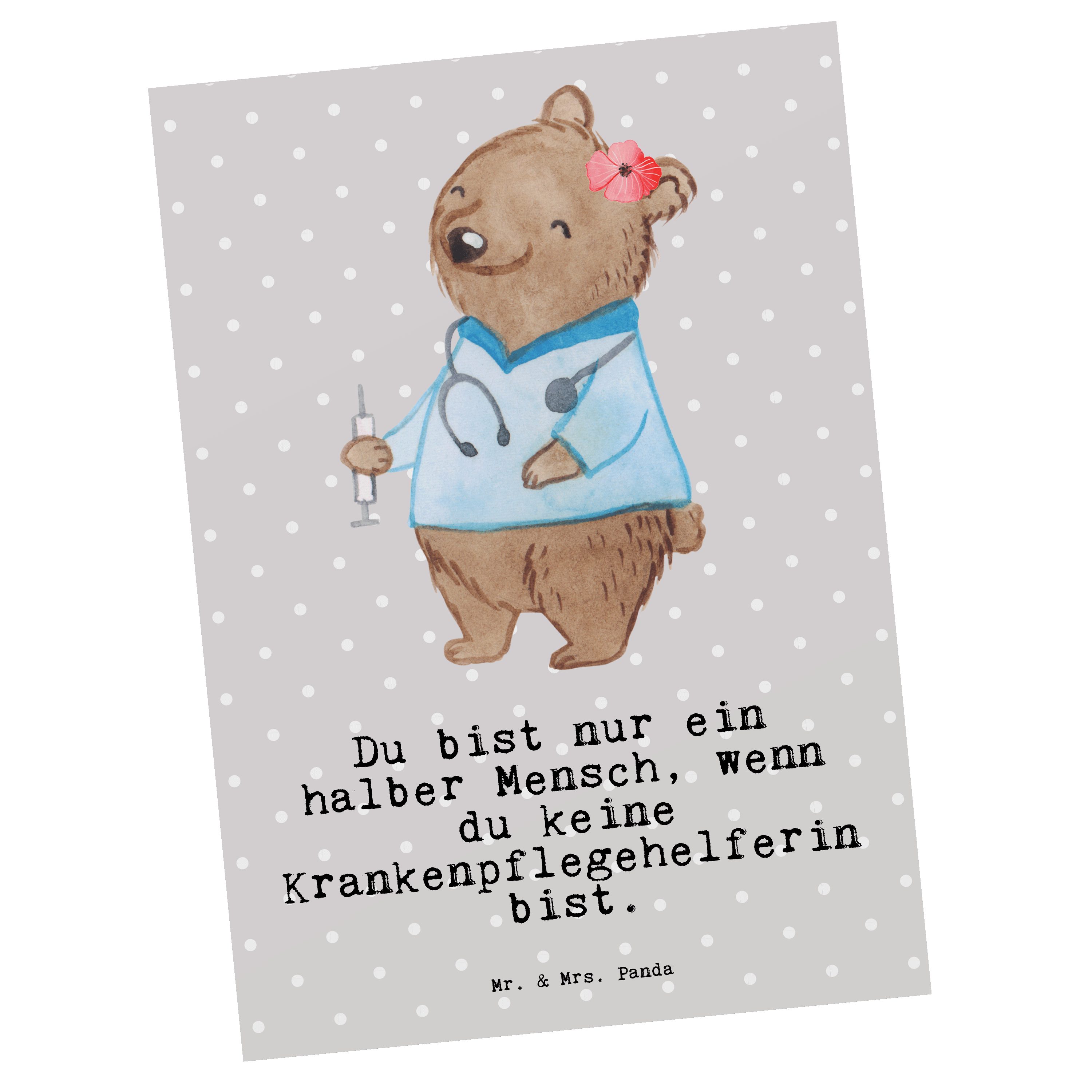 Herz Geschenk, mit Postkarte - Krankenpflegehelferin Panda Mr. - Einladungsk & Pastell Grau Mrs.