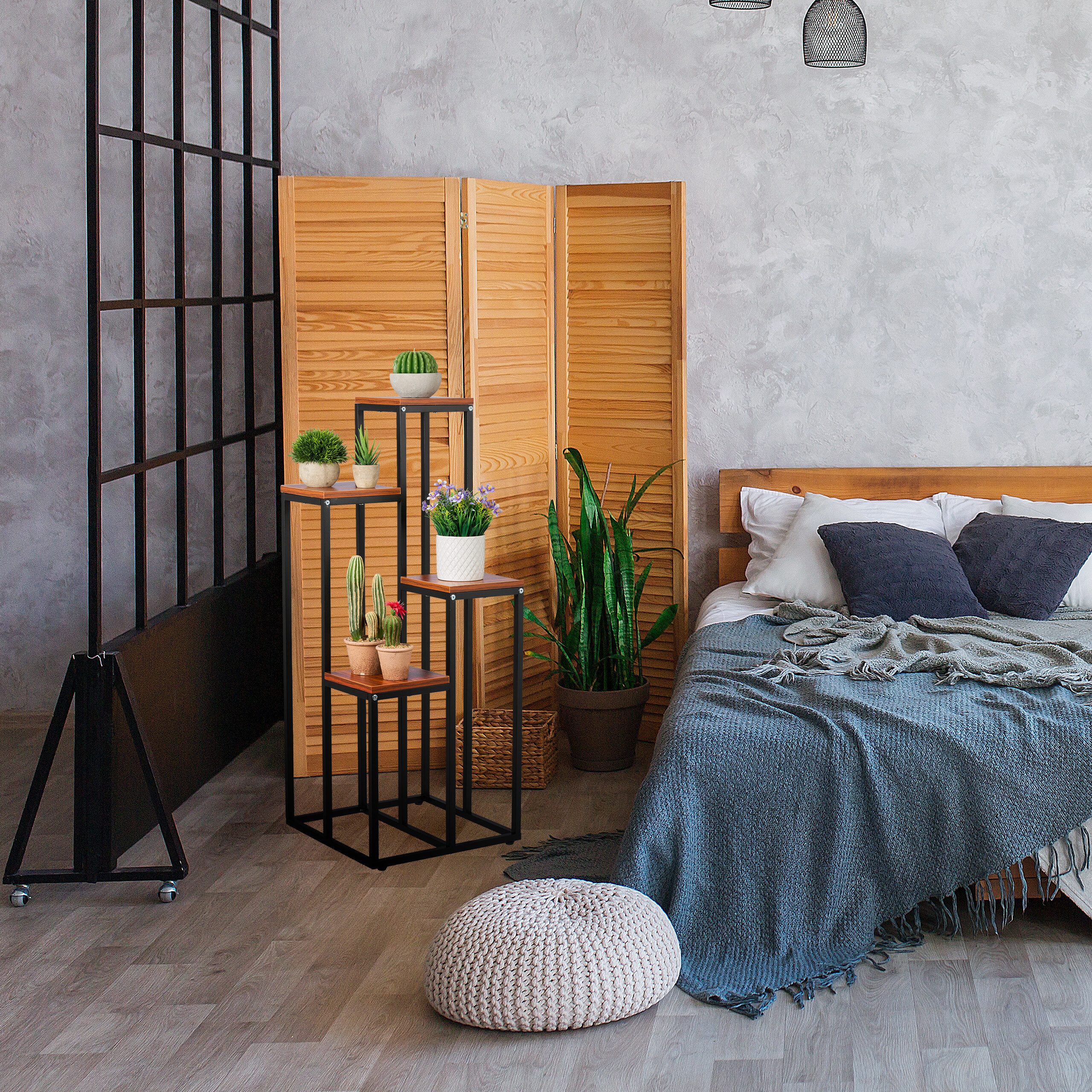 relaxdays Blumenständer Schwarze Blumentreppe mit 4 Ablagen, dunkelbraun günstig online kaufen