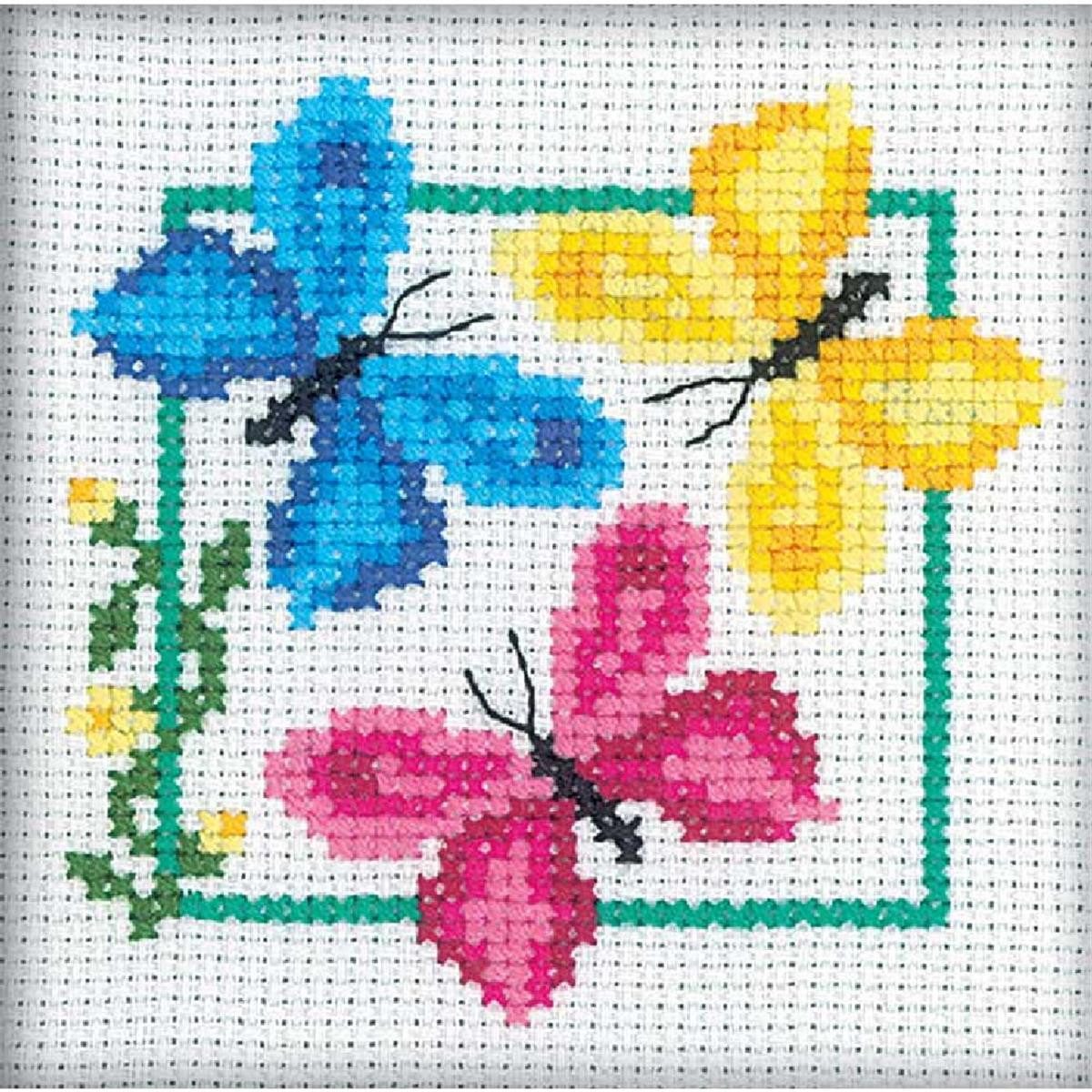 RTO Kreativset RTO Kreuzstich Set "Drei Schmetterlinge" H138, Zählmuster, 9x9 cm, (embroidery kit by Marussia)
