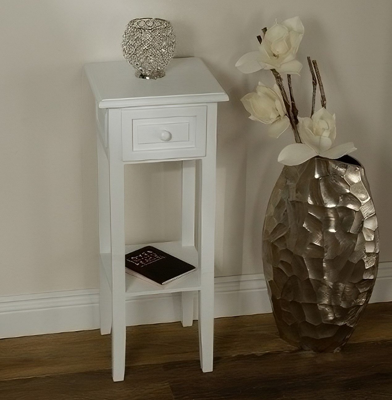 LebensWohnArt Beistelltisch Landhaus Telefontisch PATRIZIA Weiß Blumensäule Pflanzhocker