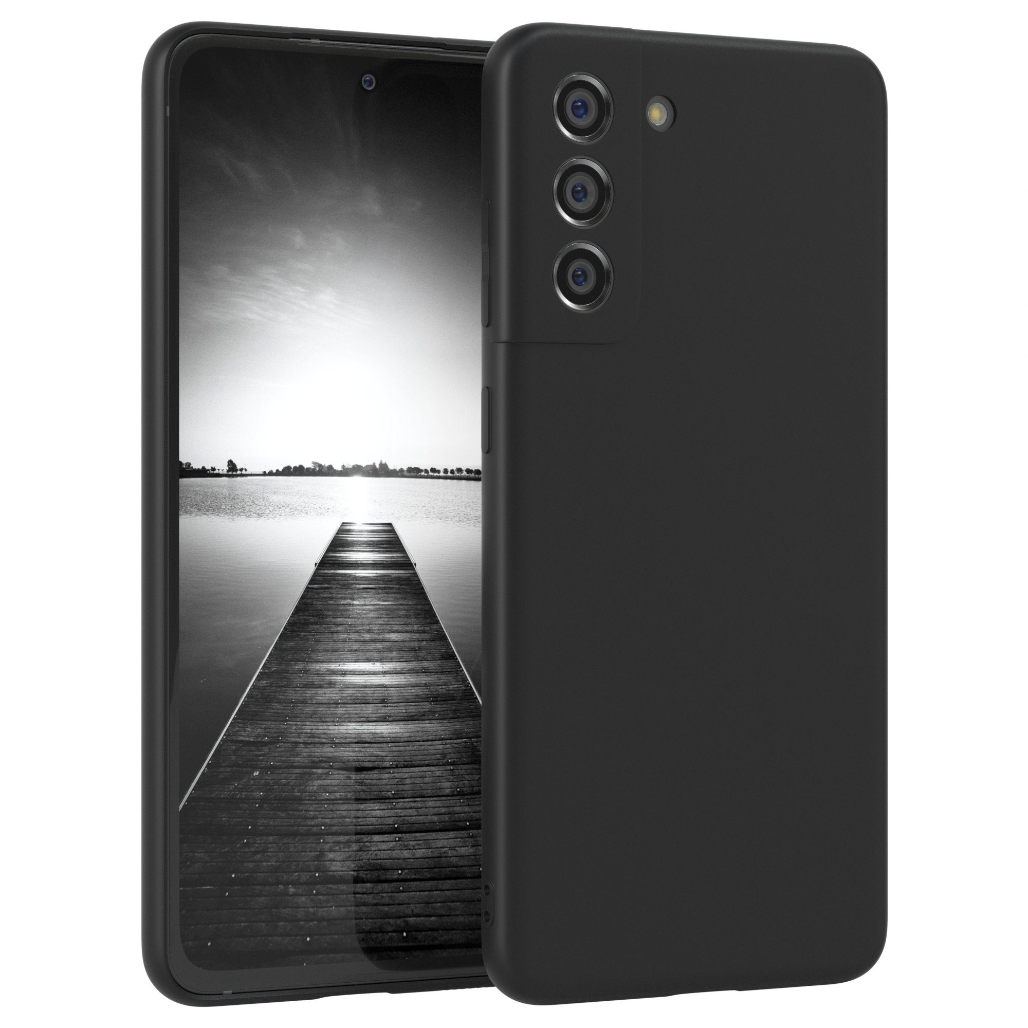 EAZY CASE Handyhülle TPU Hülle für Samsung Galaxy S21 FE 5G 6,41 Zoll, Silikon Schutzhülle mit Kameraschutz kratzfest Back Cover Etui Schwarz