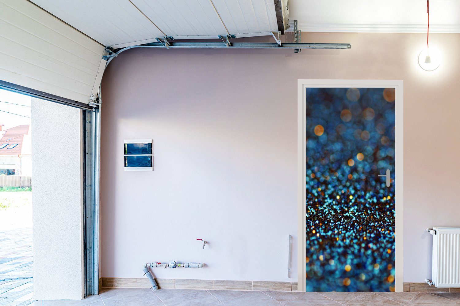 Glitter (1 75x205 für St), - Abstrakt - Blau bedruckt, Türaufkleber, Türtapete Tür, Design, cm - Fototapete MuchoWow Matt,