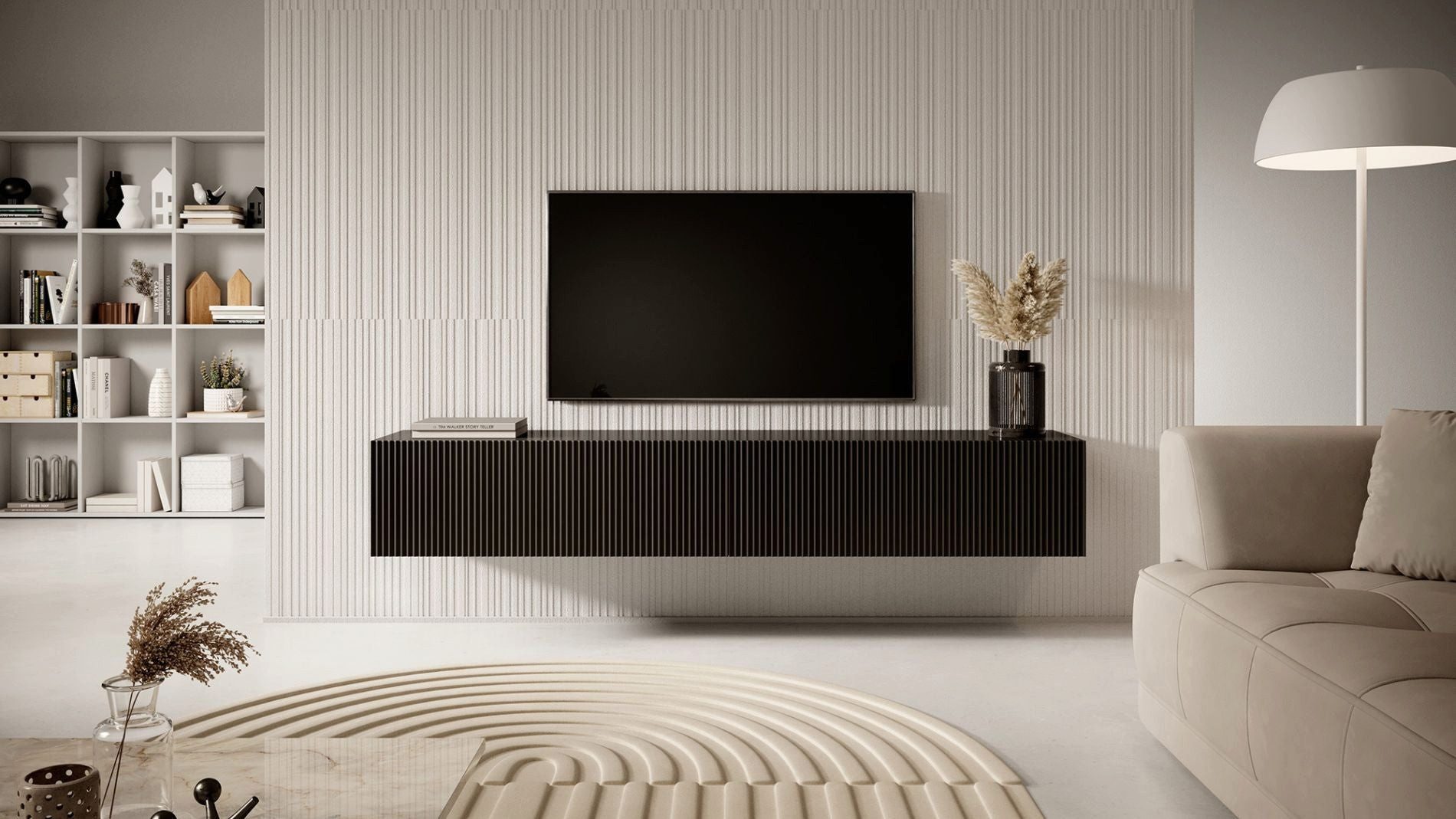 Selsey TV-Schrank VELDIO Hängeboard geriffelt, Push-to-Open, Matt-Optik, 175x30 cm