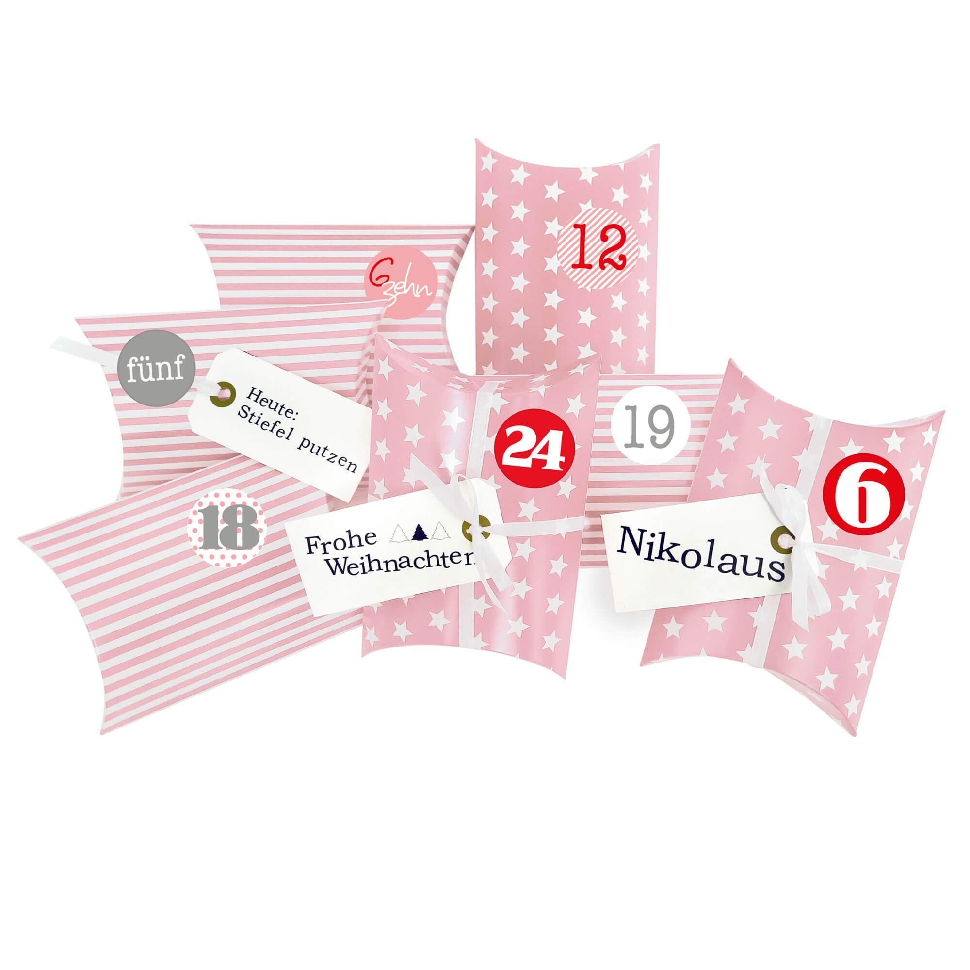 Frau WUNDERVoll Kalender zum Selbstbasteln Adventskalender Christkind,Kissenschachteln rosa