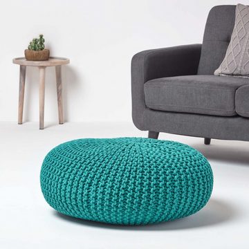 Homescapes Pouf Großer Strickpouf 100% Baumwolle, petrol