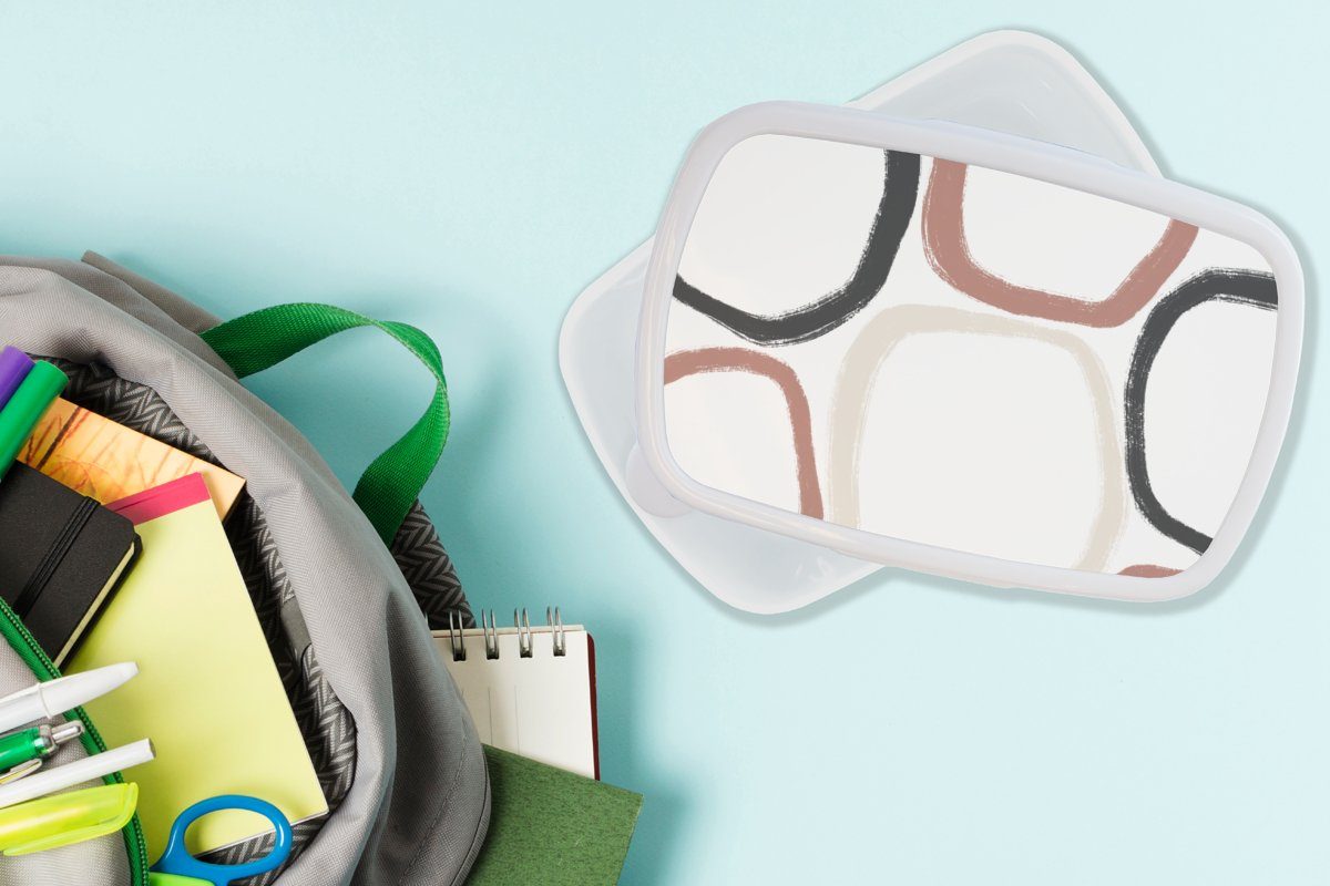 MuchoWow Lunchbox Kunststoff, Muster, weiß Kinder Mädchen Formen Minimalismus und - und Brotdose, Jungs Geometrische Brotbox - Pastell für (2-tlg), Erwachsene, - für