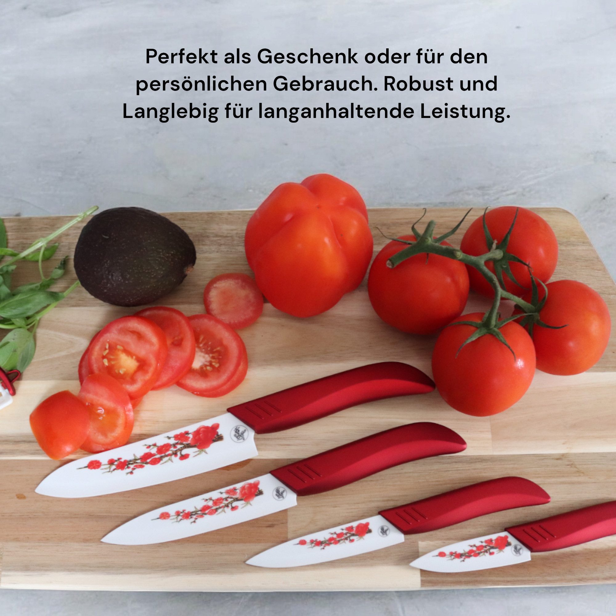S-HubOla/SHubOla Messer-Set Keramik Messer Set 5 Tlg. Küchenmesser Kochmesser Allzweckmesser (5} Teilige Set (4 Messern und 1 Schäler), 5-tlg., 1 obstmesser, 2 Alzweckmesser, 1 Kochmesser/Chefmesser,1Schäler), Keramik 5 Teilige Set, Sakura, ultrascharf, ergonomisch