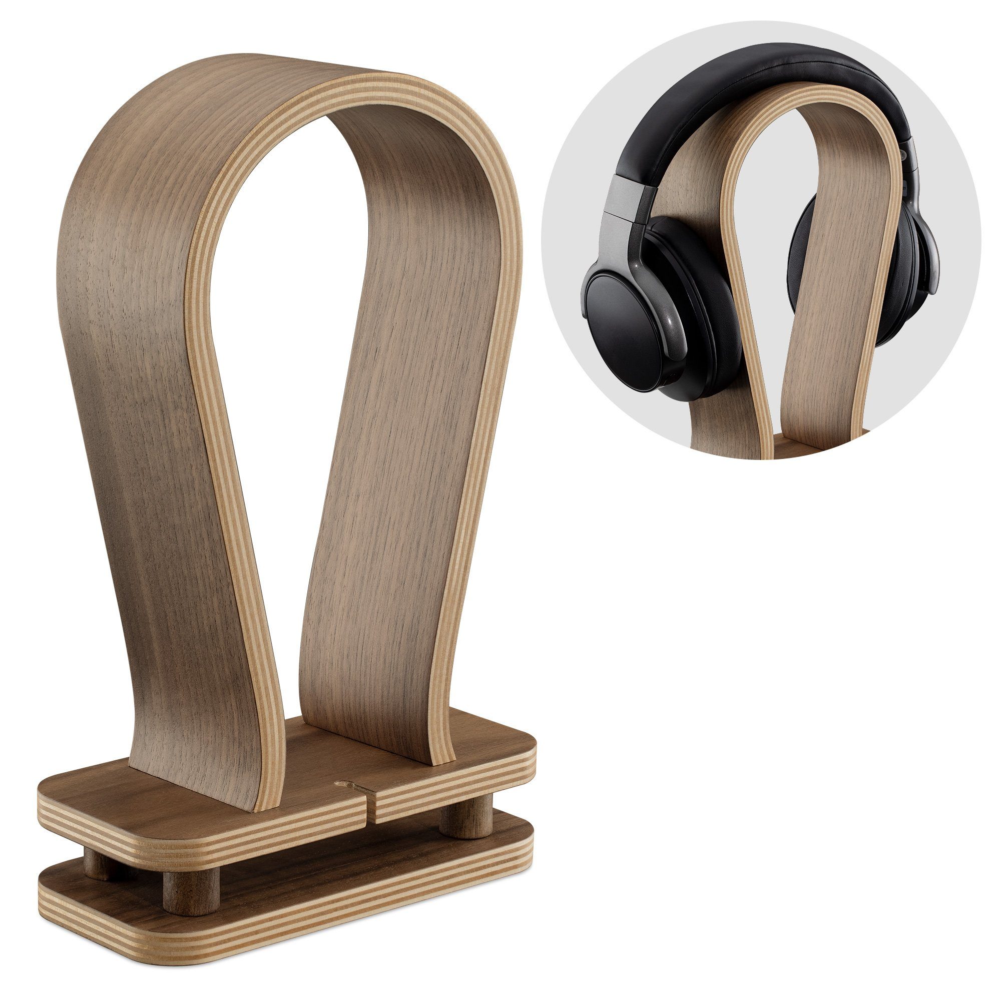Navaris Kopfhörerständer, (Universal Holz Kopfhörerhalter mit Kabelhalterung - Kopfhörer Halter Headset Halterung - Headphone Stand - Walnussholz)