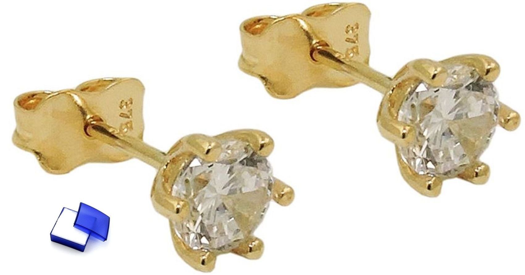 unbespielt Paar Ohrstecker Ohrringe Zirkonia 375 Gold 5 mm inklusive Schmuckbox, Goldschmuck für Damen und Herren