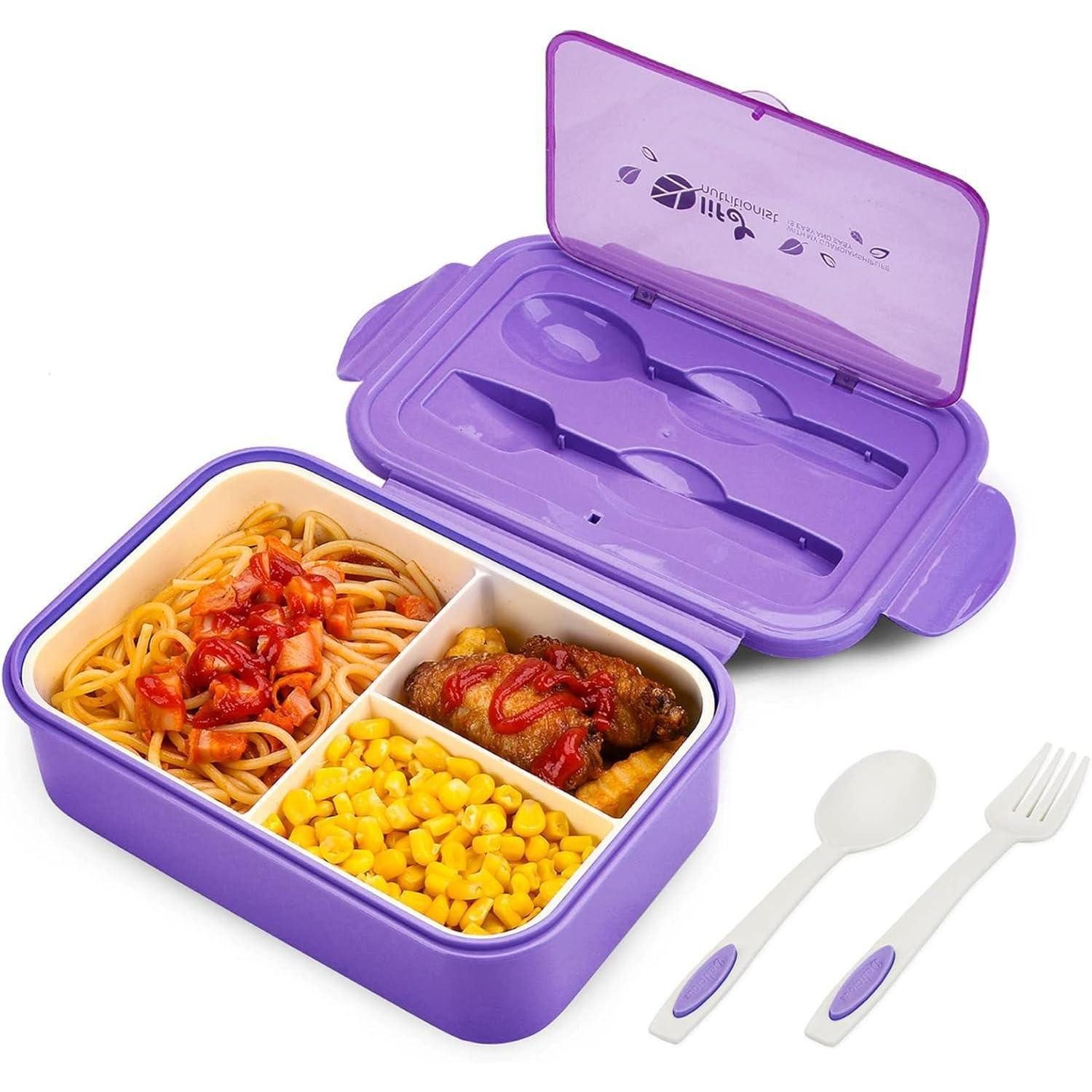 LuxusKollektion Lunchbox Brotdose Bento Box 3 Fächer Besteck auslaufsicher Violett, Kunststoff