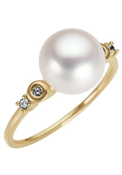 Firetti Perlenring Schmuck Geschenk Gold 585 Fingerring Damenring Perle, zu Kleid, Shirt, Jeans, Sneaker! Anlass Geburtstag Weihnachten