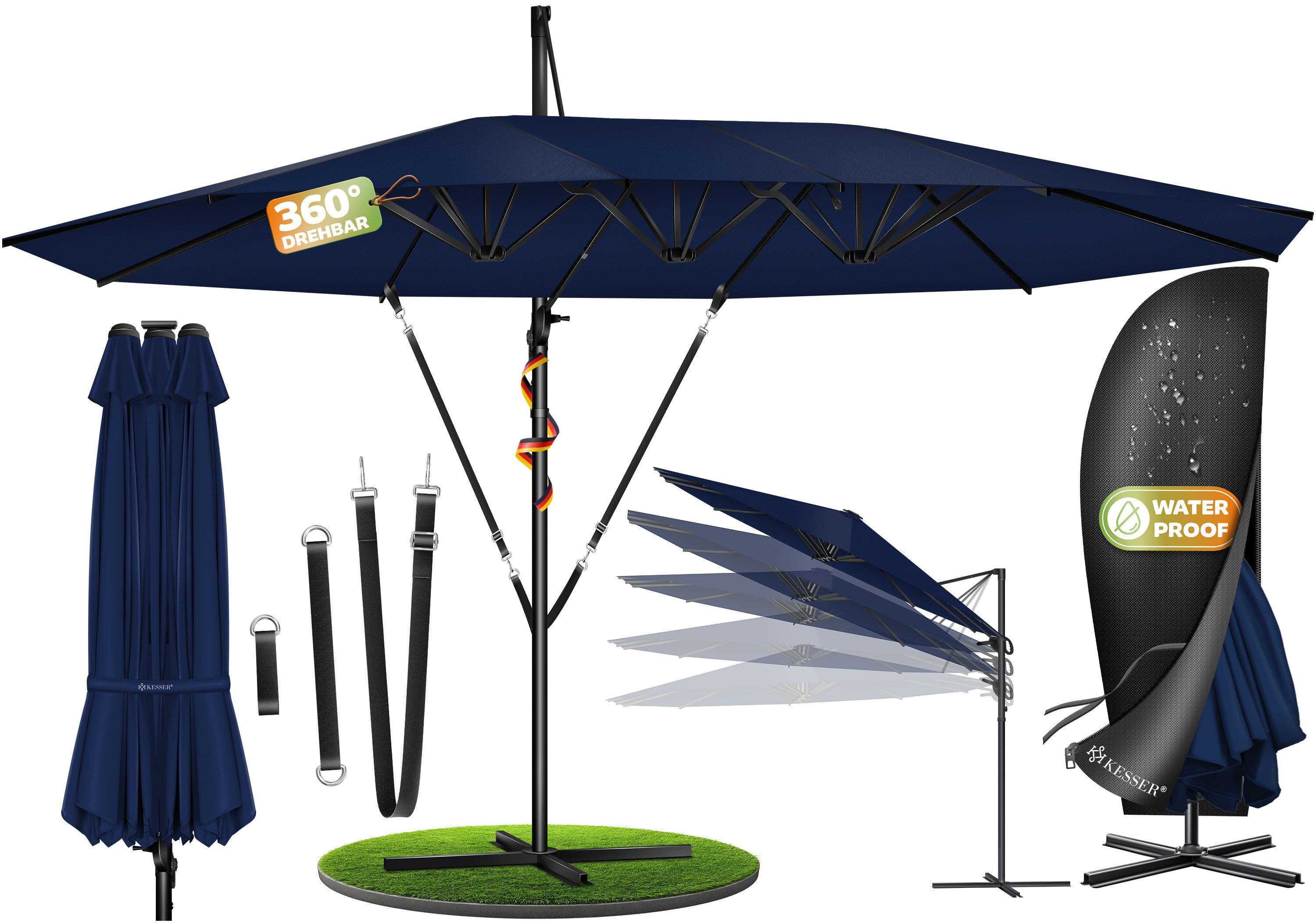 KESSER Sonnenschirm, Sonnenschirm Doppelsonnenschirm 4,6m x 2,7m Ampelschirm