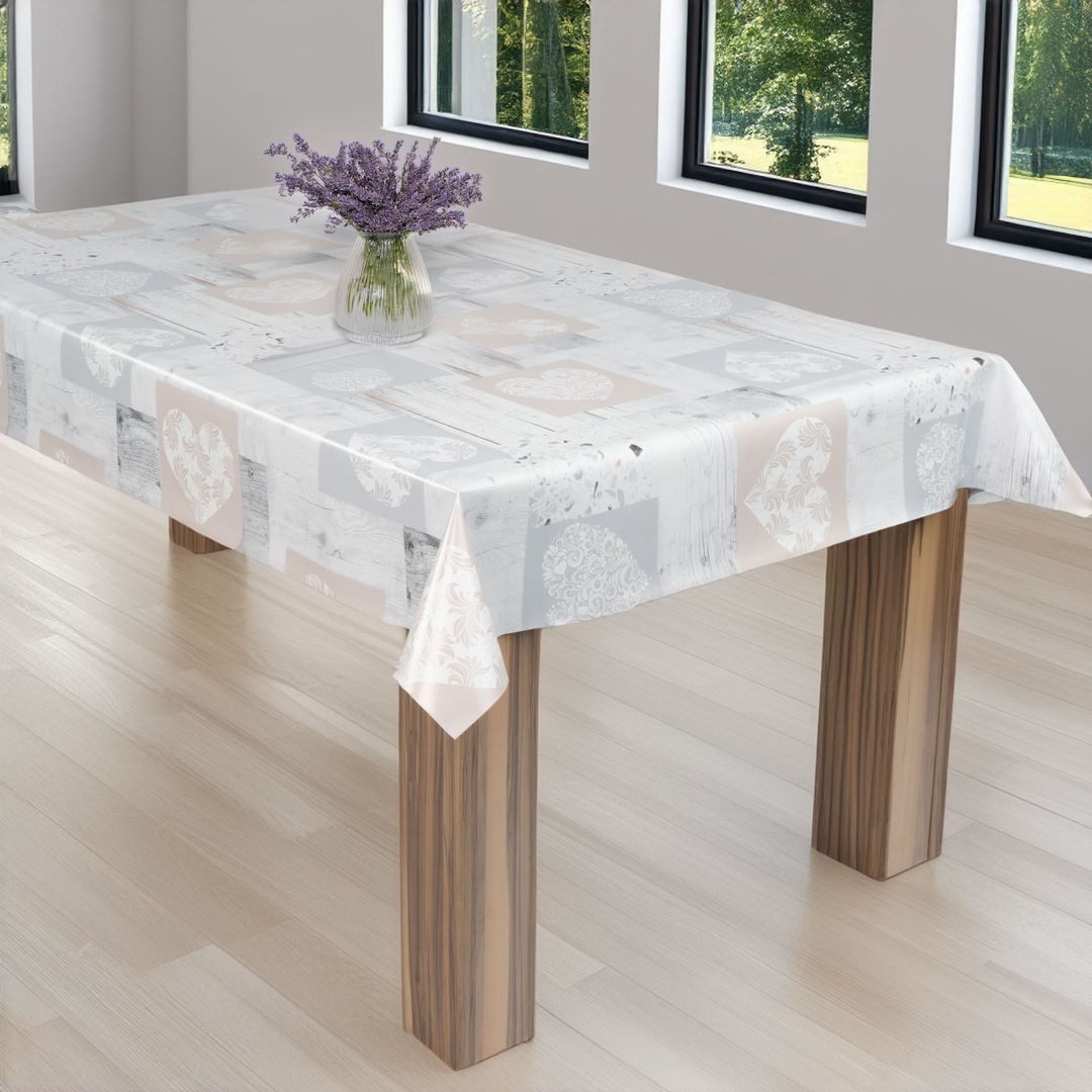laro Tischdecke laro Wachstuch-Tischdecke Wachstischdecke Naturherzen Beige