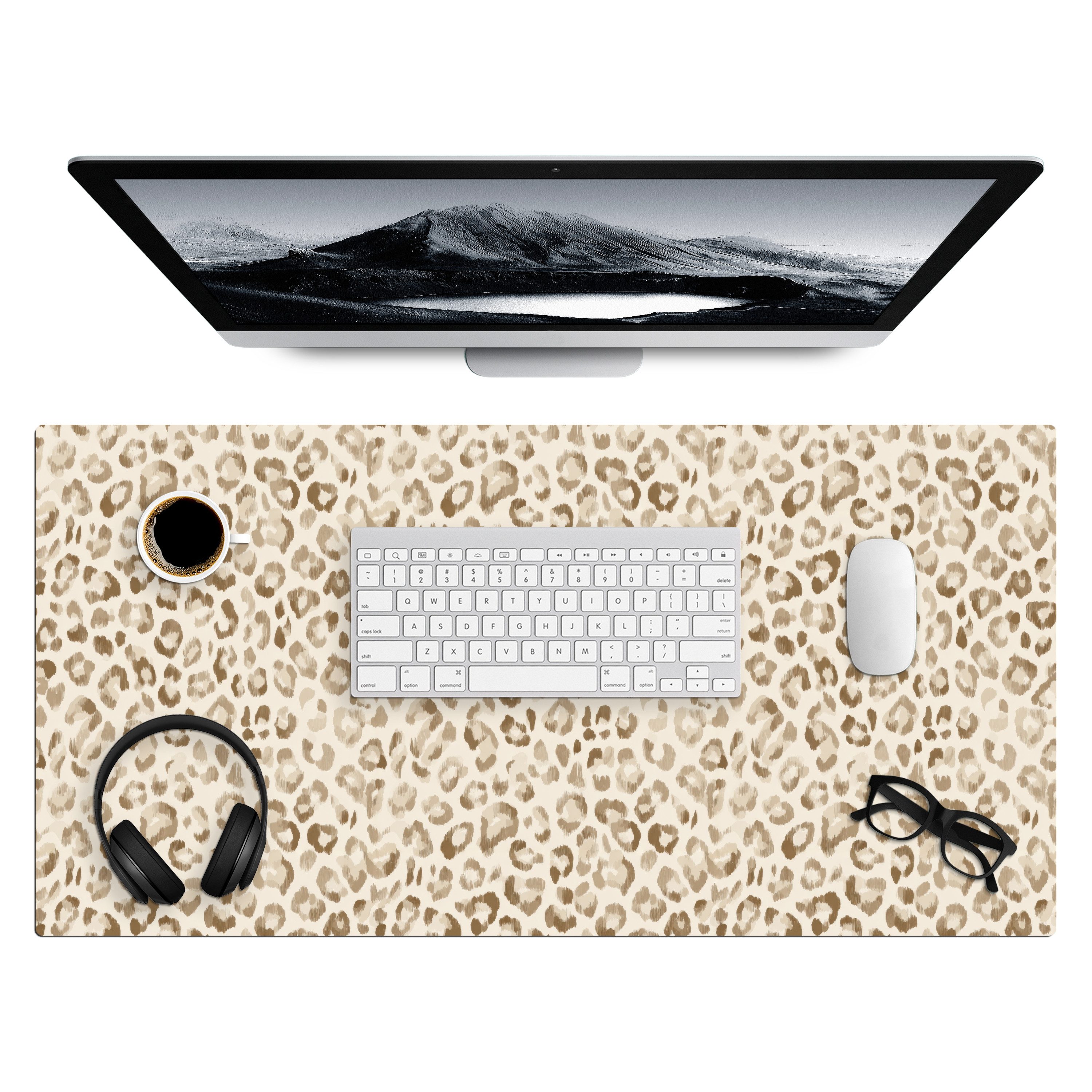 MuchoWow Gaming Mauspad Leopard - Klassisch - Beige (1-St), Gaming Mauspad XXL, Schreibtischunterlage, Desk Mat Groß, 80x40 cm