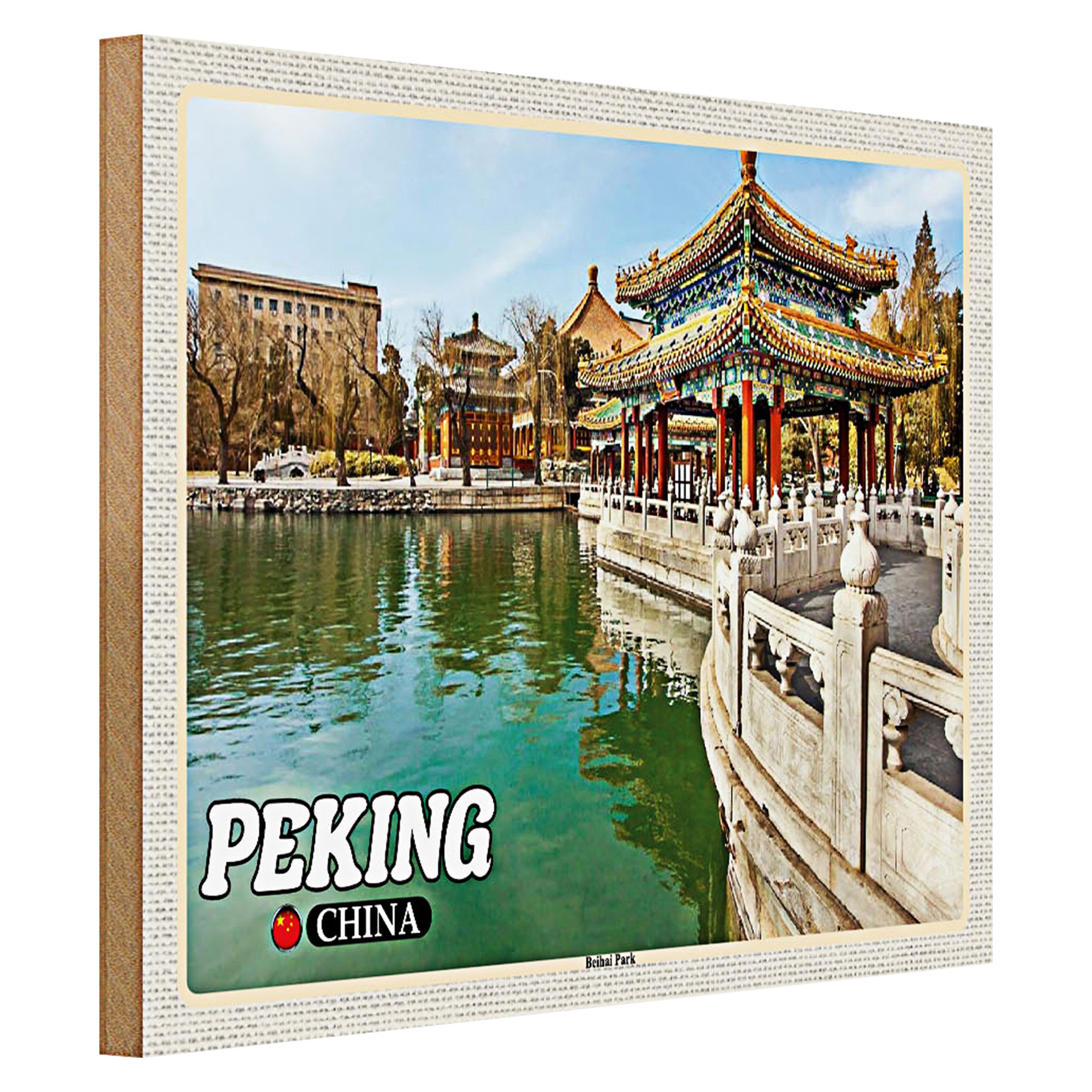 Roomando Holzbild Reise 40x30cm Peking China Beihai Park Wanddeko
