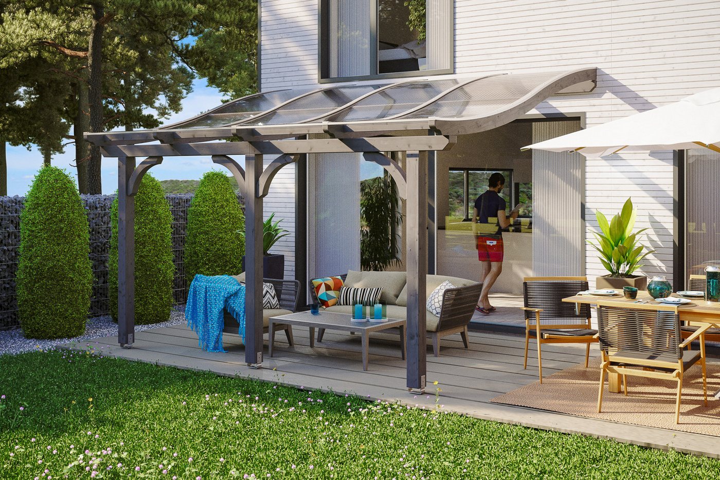 Thumbnail - Skanholz Terrassendach Venezia, BxT: 434x289 cm, Bedachung Doppelstegplatten, Leimholz