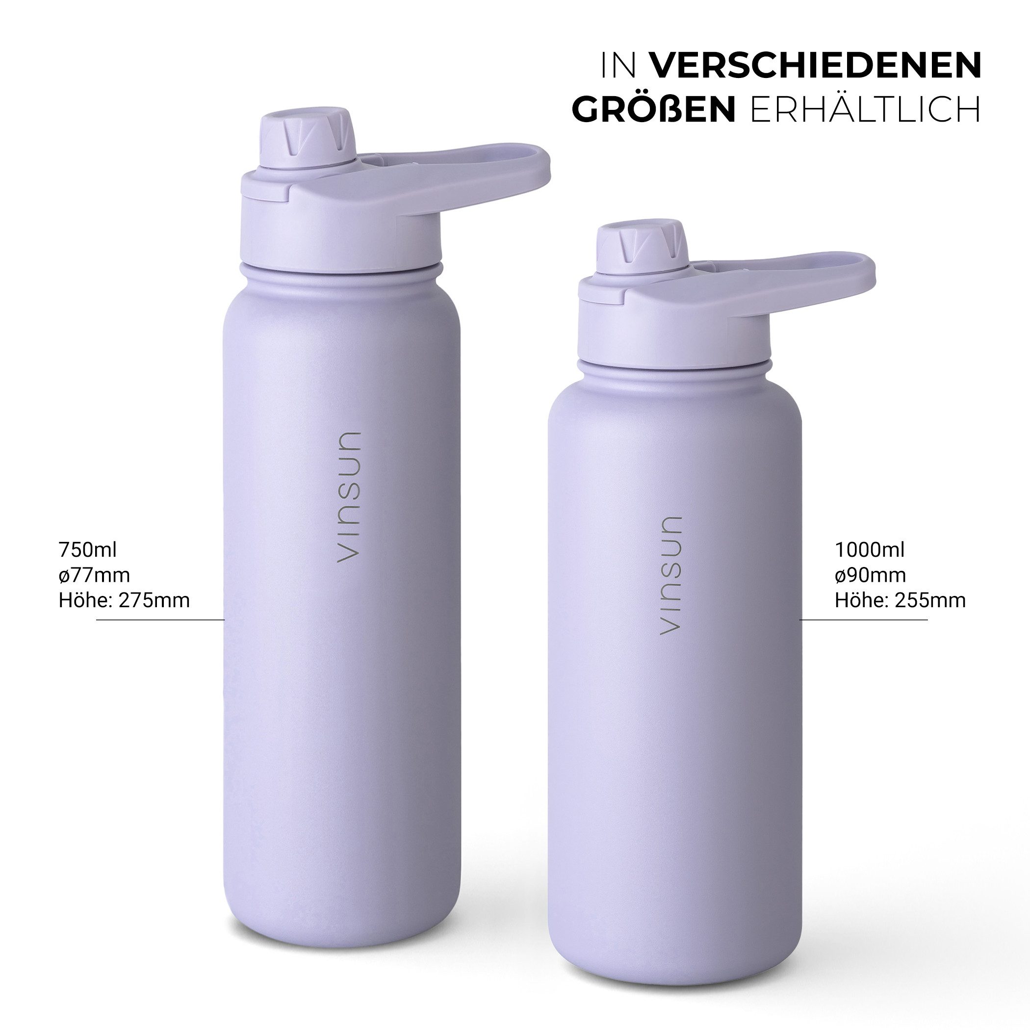 Vinsun Isolierflasche Edelstahl Trinkflasche 750ml Strohhalm - 2 Deckel Thermoflasche, BPA frei, doppelwandig, auslaufsicher, bruchsicher, geruchsneutral – Bild 4 von 5