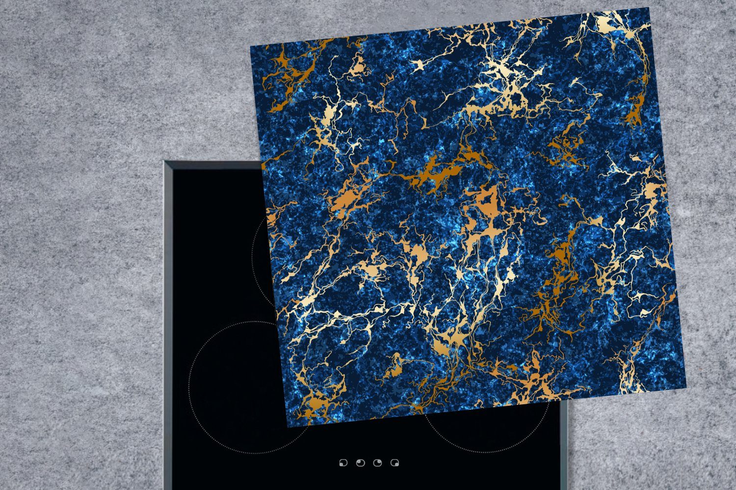 Arbeitsplatte Marmor 78x78 für tlg), - Herdblende-/Abdeckplatte (1 küche Textur - Blau, MuchoWow Gold - Vinyl, Ceranfeldabdeckung, cm,