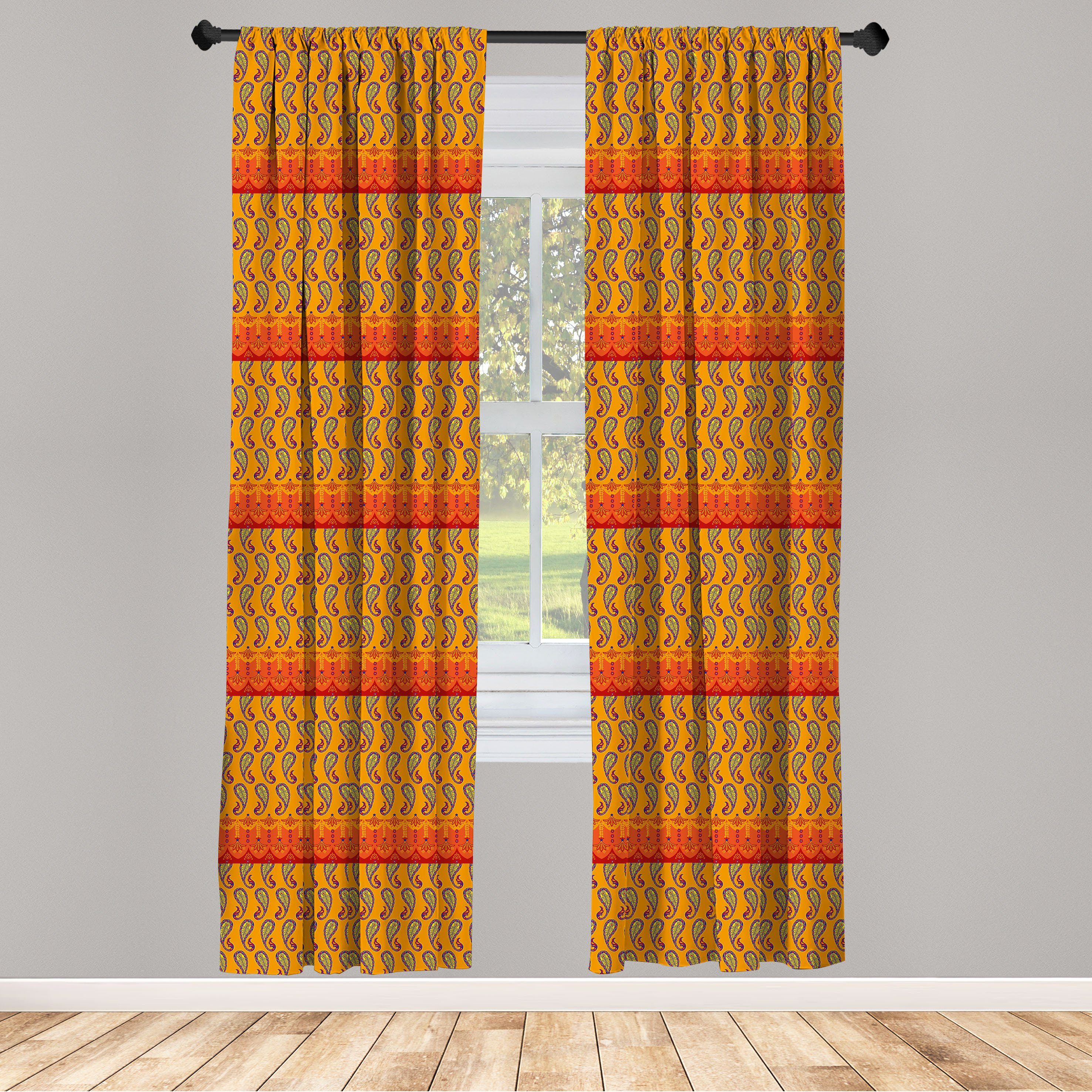 Gardine Vorhang für Wohnzimmer Schlafzimmer Dekor, Abakuhaus, Microfaser, Paisley Oriental Floral East Damast | Fertiggardinen