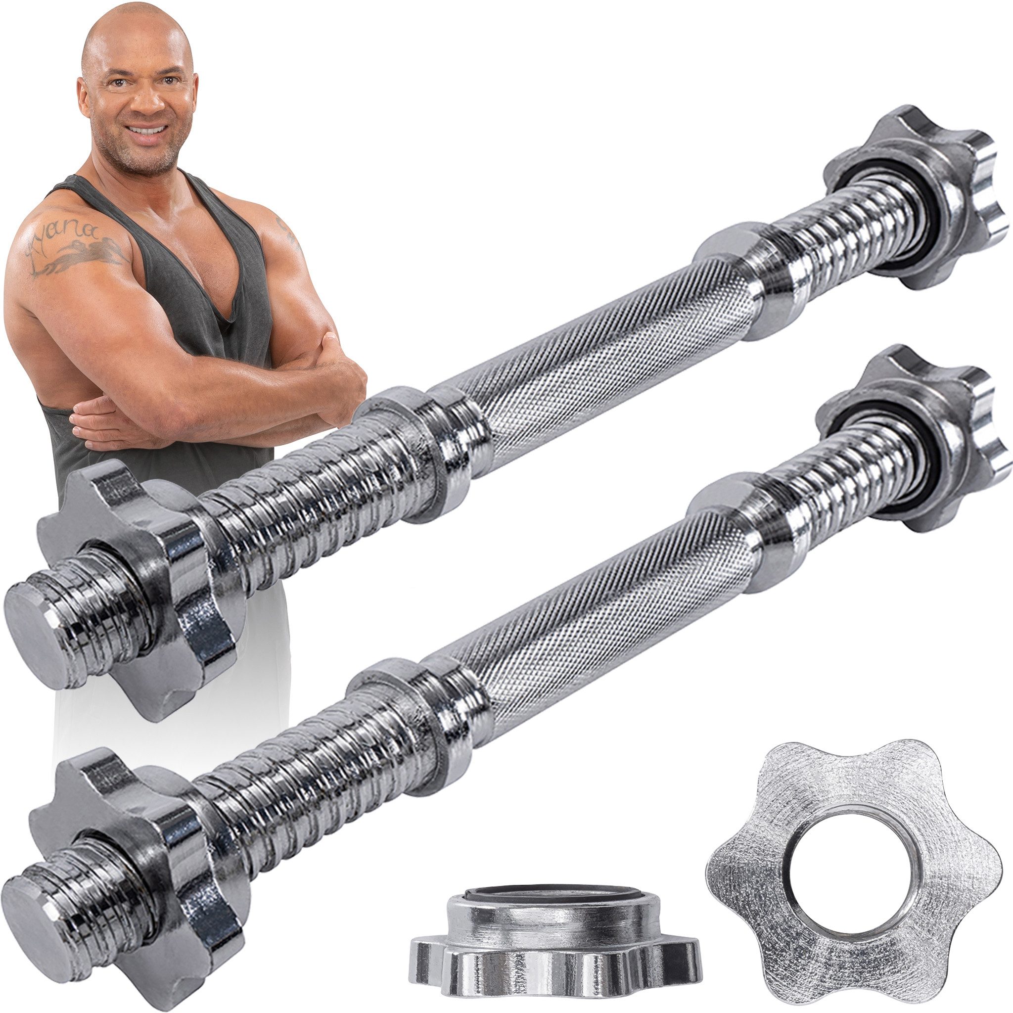 Miweba Sports Kurzhantelstange Kurzhantel Stange KH100 inkl. Sternverschluss, Metall, 35,00 cm (2er-Set, Kurzhantel-Set, Workout, Training, Krafttraining, Muskelaufbau, 2-tlg., Ø30mm, 35.0 x 6.7 x 6.7 cm, 40 kg max. Belastung, Stahl, 2 kg Eigengewicht), Fitnesshantel Hantelstange Kurzhantelstange Kurzhanteln
