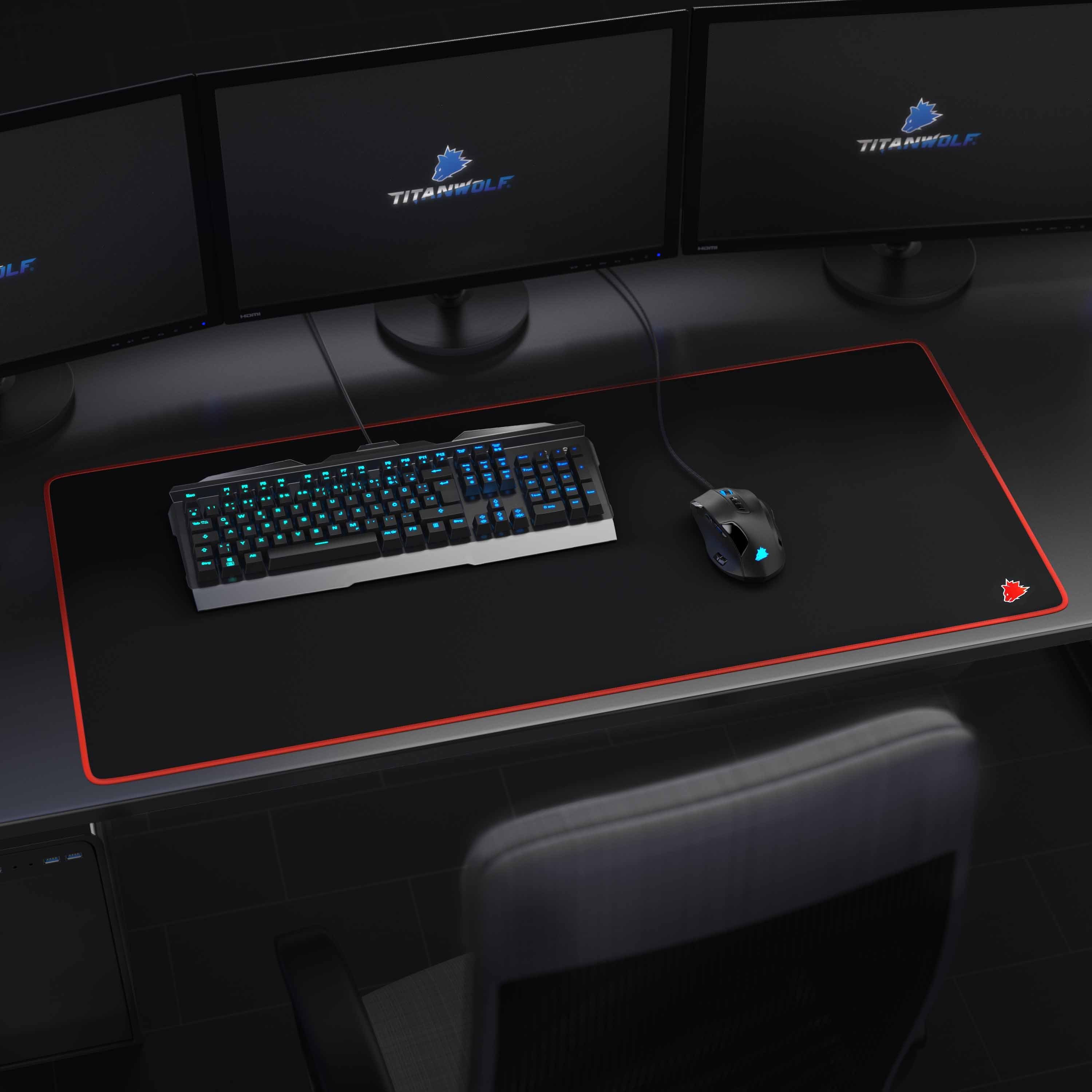 Titanwolf Gaming Mauspad XXL Speed Mousepad 900 x 400 x 3 mm, große Tischunterlage (1-St), rutschfest, abwaschbar, Geschwindigkeit & Präzision, Kopf rot – Bild 3 von 5