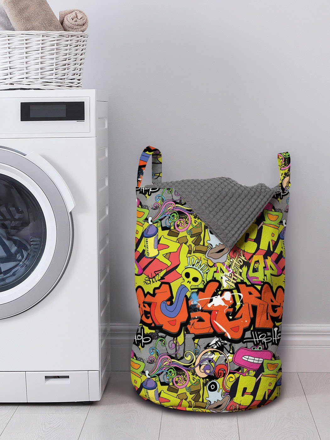 für Hop Kultur Graffiti Wäschekorb Abakuhaus Kordelzugverschluss Griffen Gestaltung Hip mit Waschsalons, Wäschesäckchen