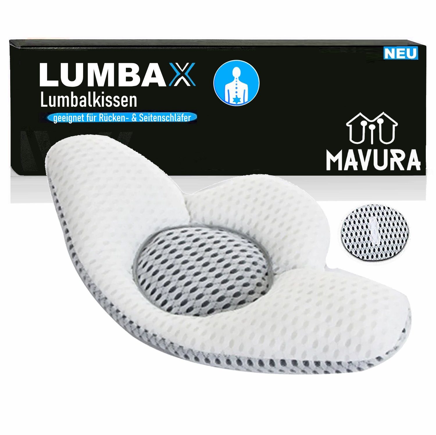 MAVURA Lendenkissen LUMBAX Lumbalkissen Rückenkissen Schmetterlingskissen, für Rückenschläfer & Seitenschläfer