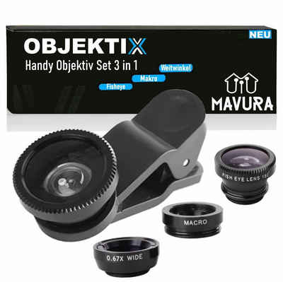 MAVURA »OBJEKTIX Universal Handy Objektiv Set 3in1 Smartphone Linsen« Objektiv, (Fisheye + Weitwinkel + Makro Kamera)