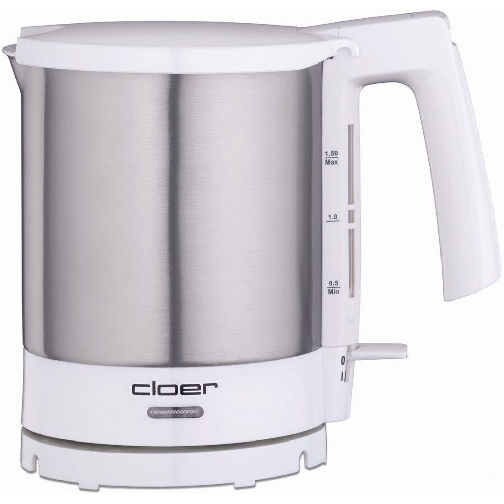 Cloer Wasserkocher 4711 Wasserkocher weiß/edelstahl Elektrogerät., 1.5 l, 1800 W, 360° Drehbare Steckverbindung