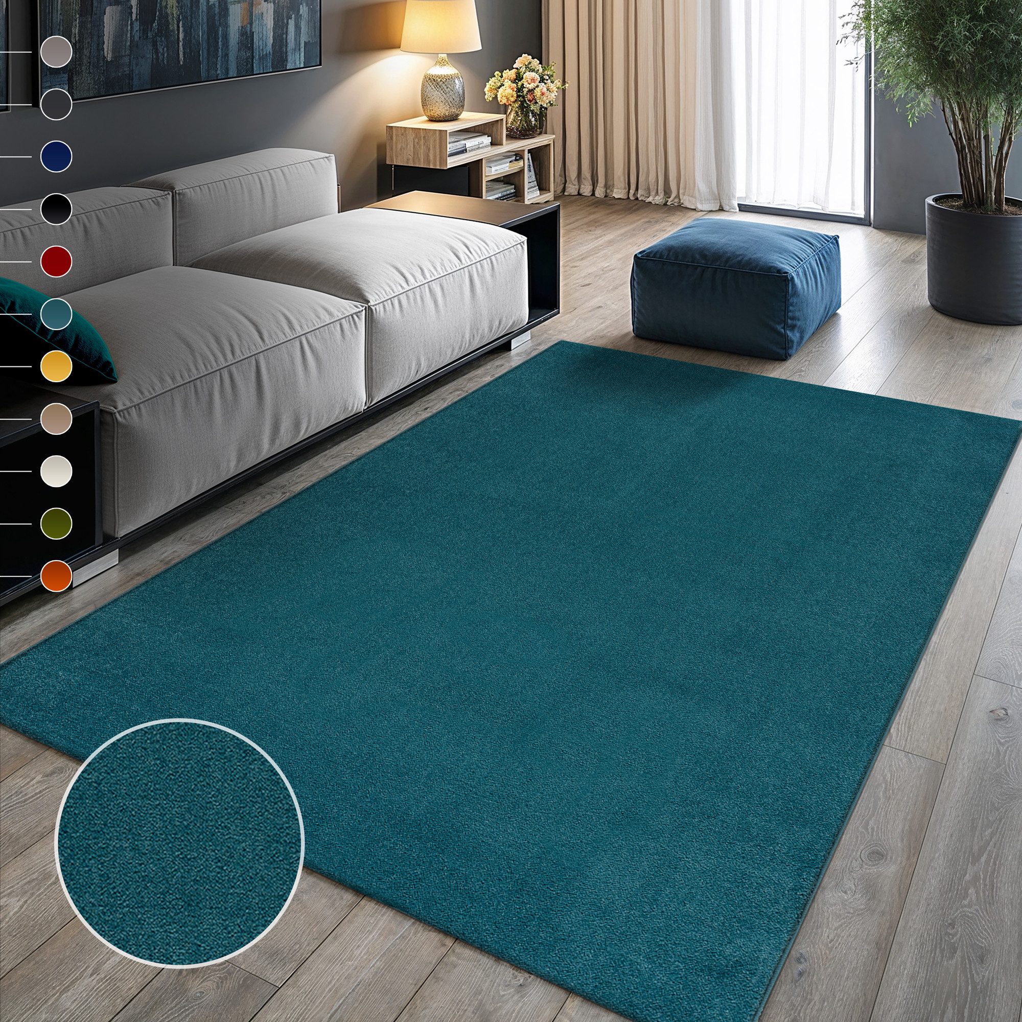 Sanat Teppich UNI, auch als Läufer und Rund, rechteckig, Höhe: 13 mm, robuster Kurzflorteppich, große Farbauswahl, Wohnzimmer, alle Räume