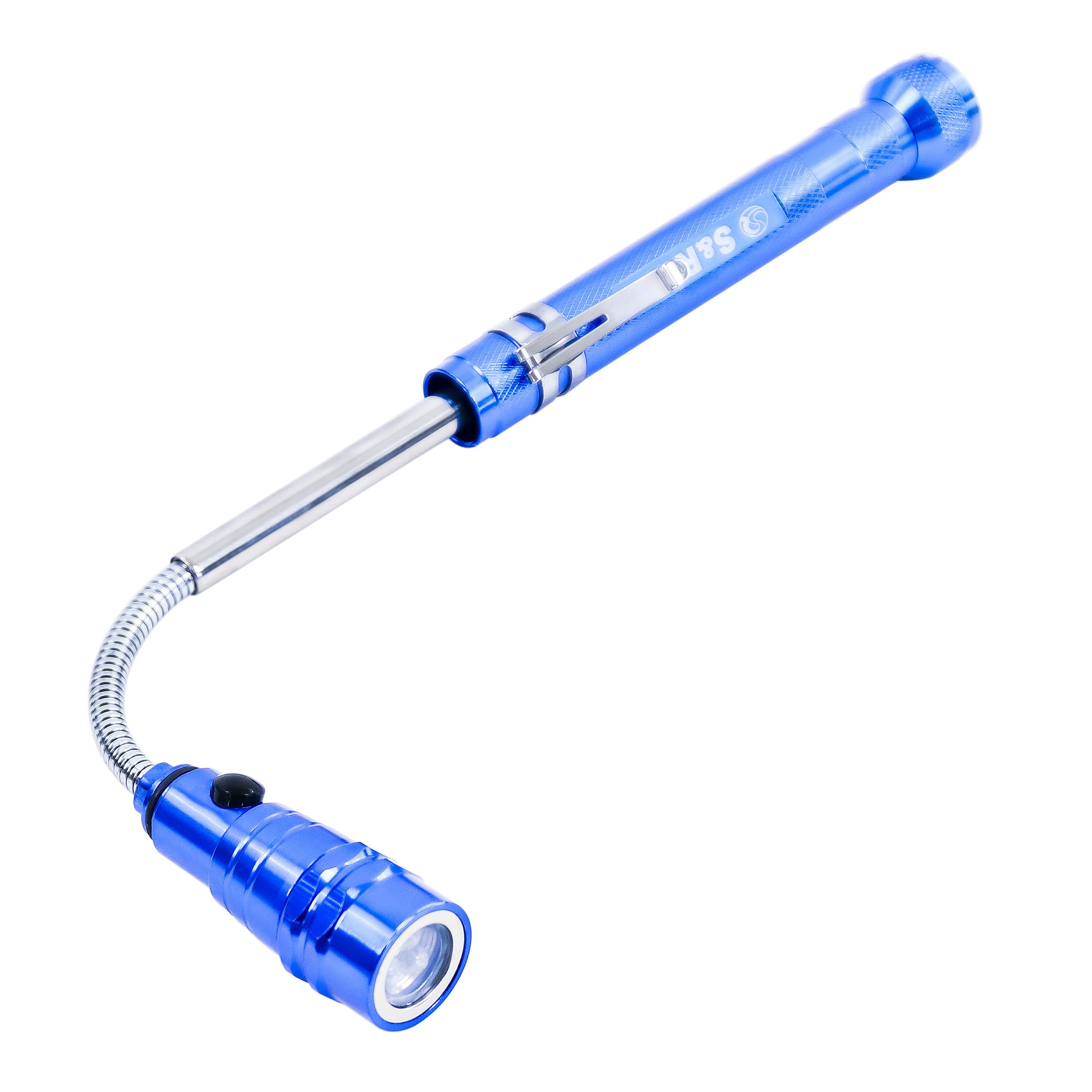 S&R LED Taschenlampe Flexible magnetische Mini LED Taschenlampe - Teleskopisch 150-370 mm (1-St., Batterien enthalten), Magnetischer Kopf und Sockel, Flexibler Schwanenhals