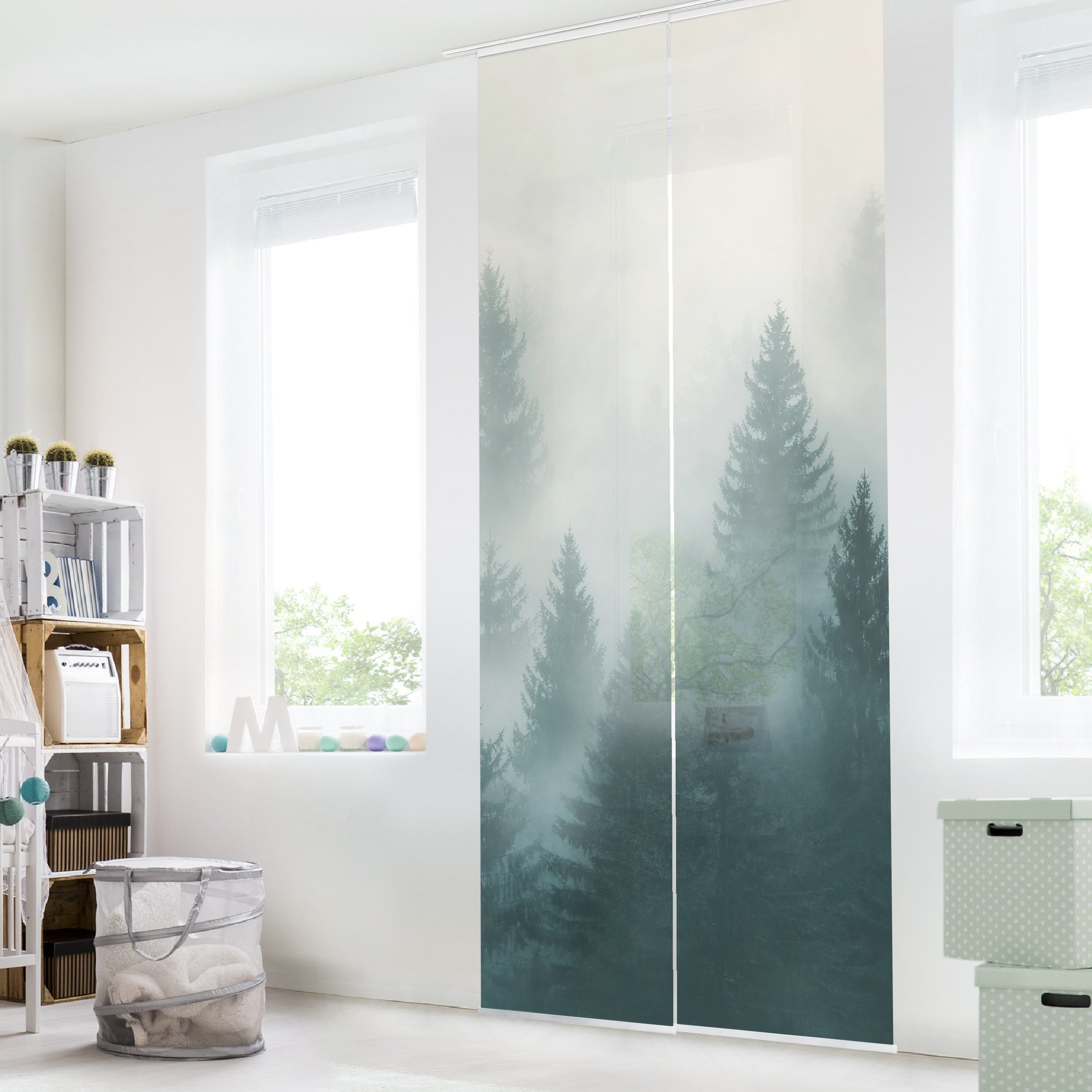 Bilderdepot24 Schiebegardine modern Flächenvorhang blickdicht Nadelwald günstig online kaufen