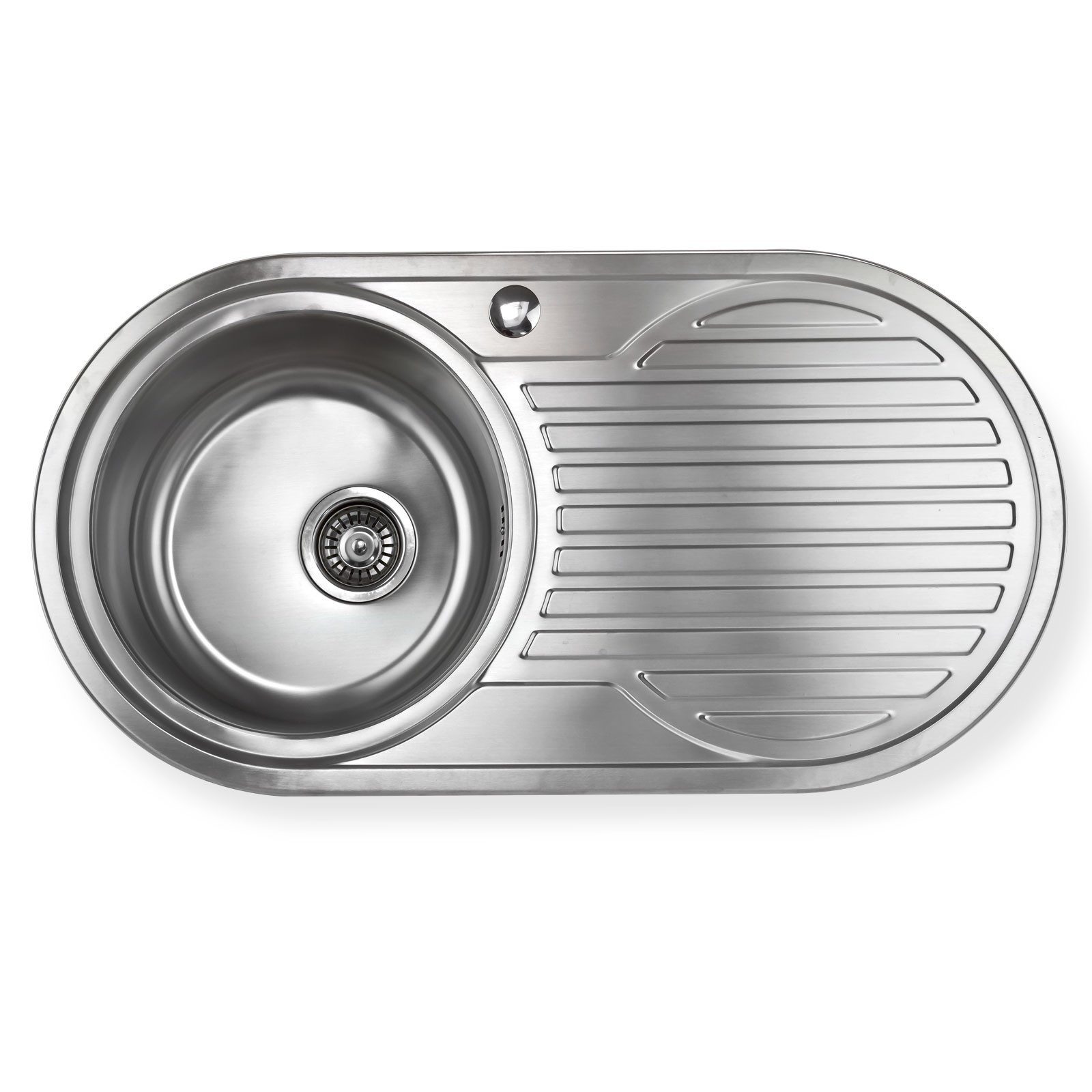 Stabilo Sanitär Edelstahlspüle Edelstahl Rundspüle "Calypso XR" mit rechtsseitiger Abtropffläche, rund, 90/47 cm, Die Spüle ist Rost-und Hitzebeständig., (Komplett-Set, 1 St., inklusive Zubehör), Die Spüle ist Rost-und Hitzebeständig.