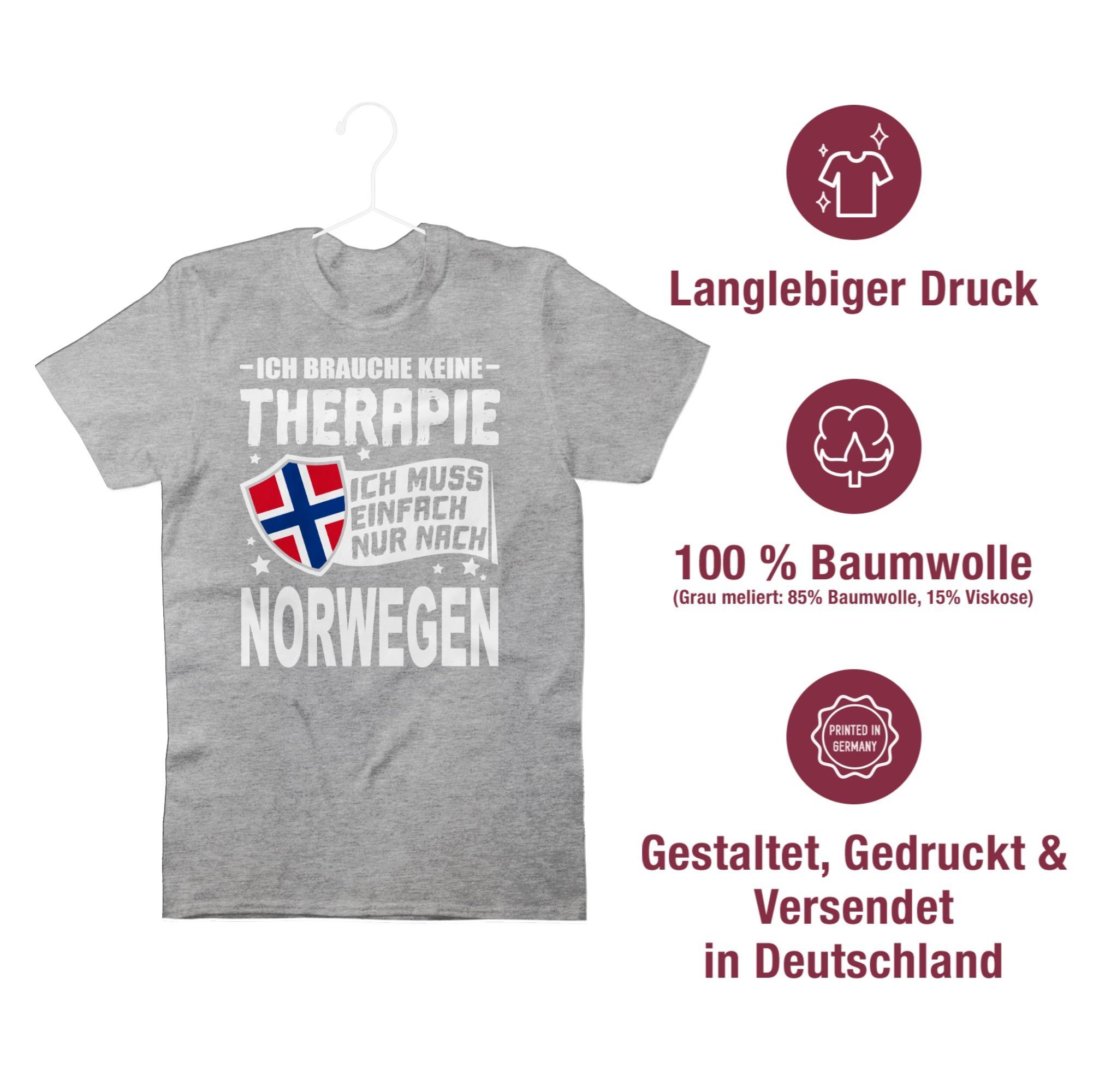 Shirtracer T-Shirt Ich brauche Norwegen 3 nur - einfach Wappen keine Ich Grau meliert Therapie muss nach weiß Länder