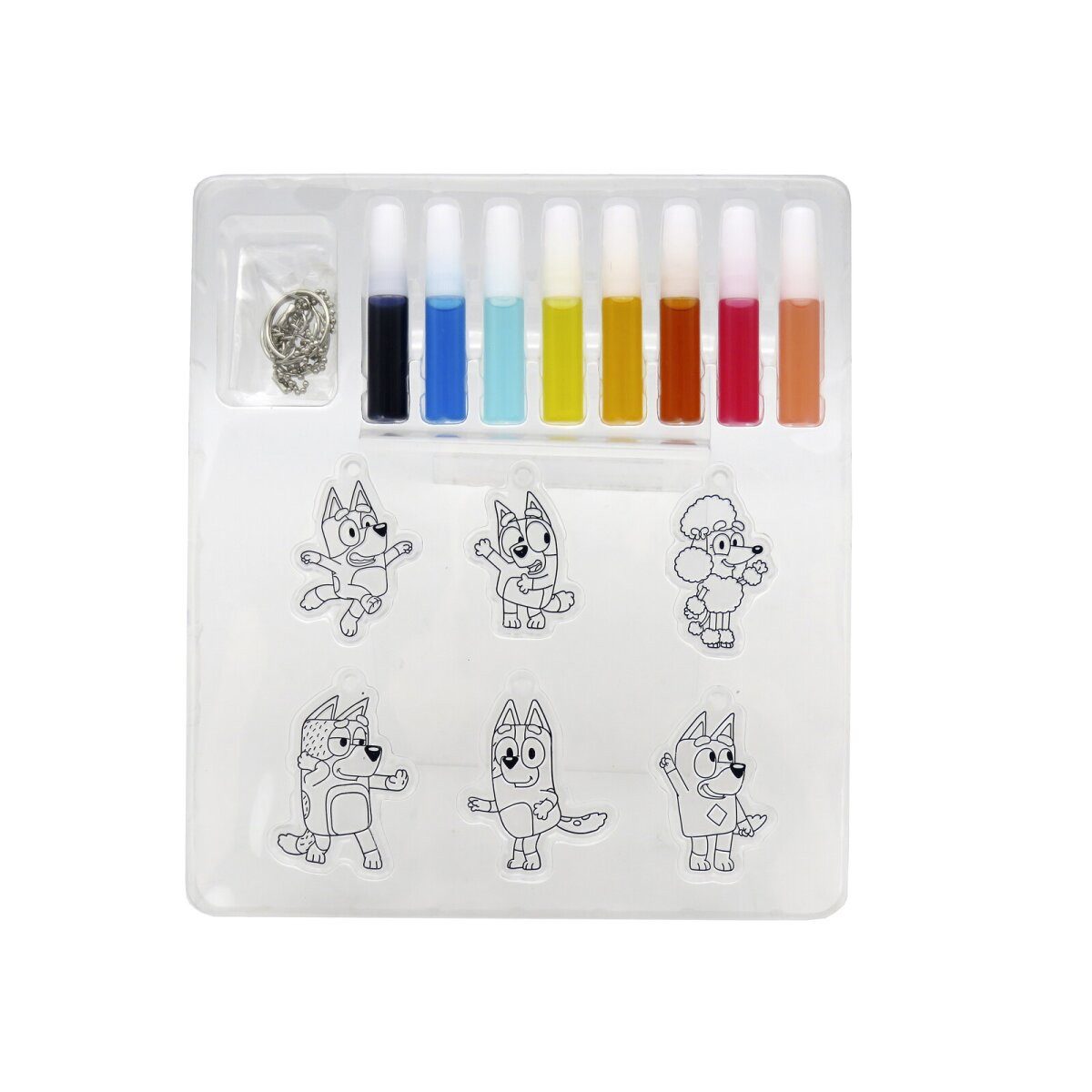 Bluey Kreativset Bluey Bastelset Anhänger bemalen 6 Motive 8 Farben 6 Schlüsselring