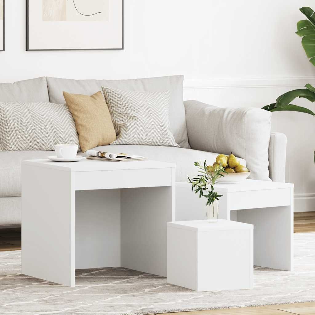 furnicato Satztisch Beistelltisch-Set Weiß 45x45x45 cm, 35x35x35 cm, 24x24x24 cm (3-St), Stapelbare Satztische aus Holzwerkstoff als Nachttisch im Schlafzimmer
