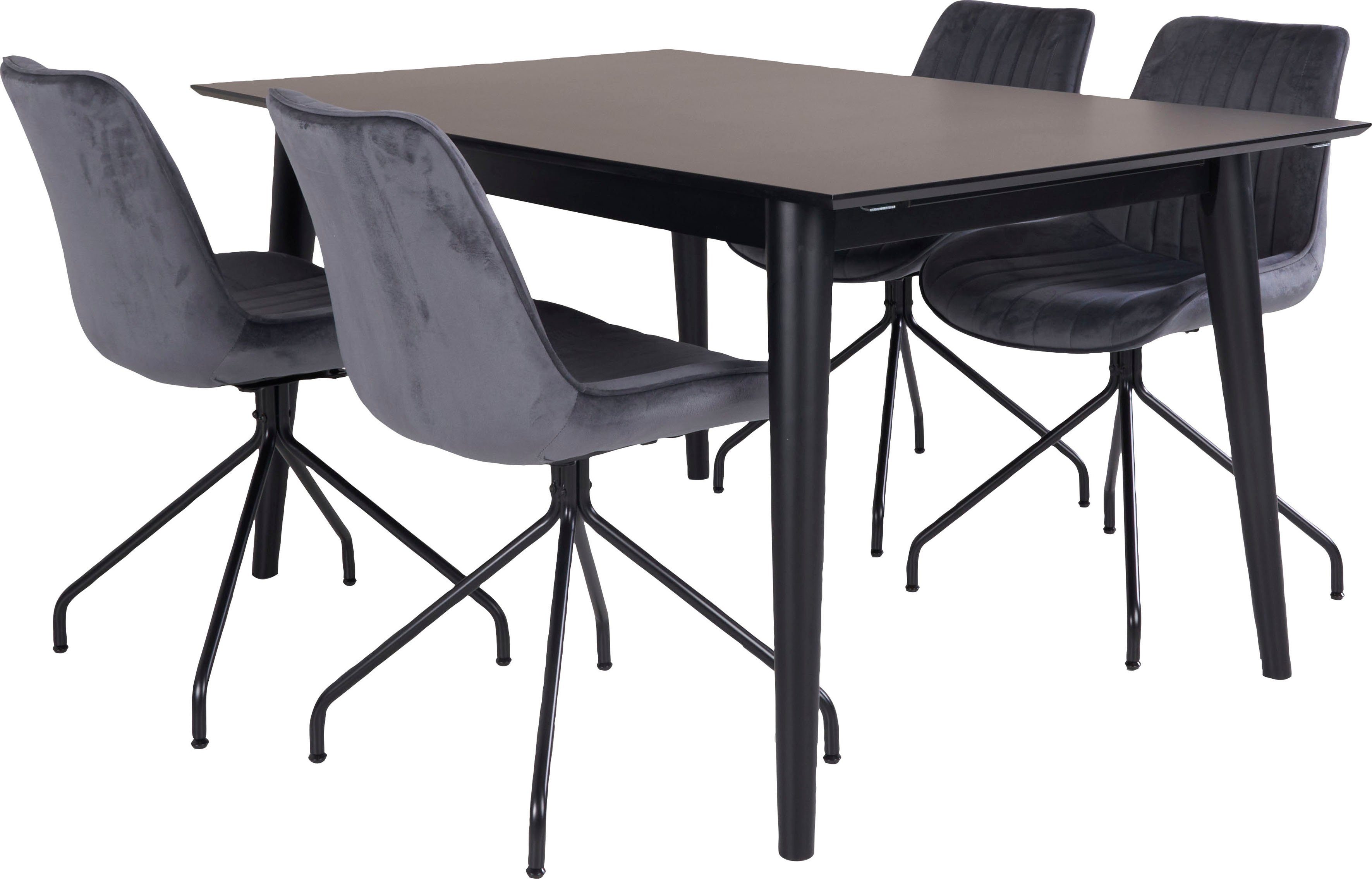 Homexperts Essgruppe Odense, (Set, 5-tlg), grau/schwarz Tisch mit ausziehbarem