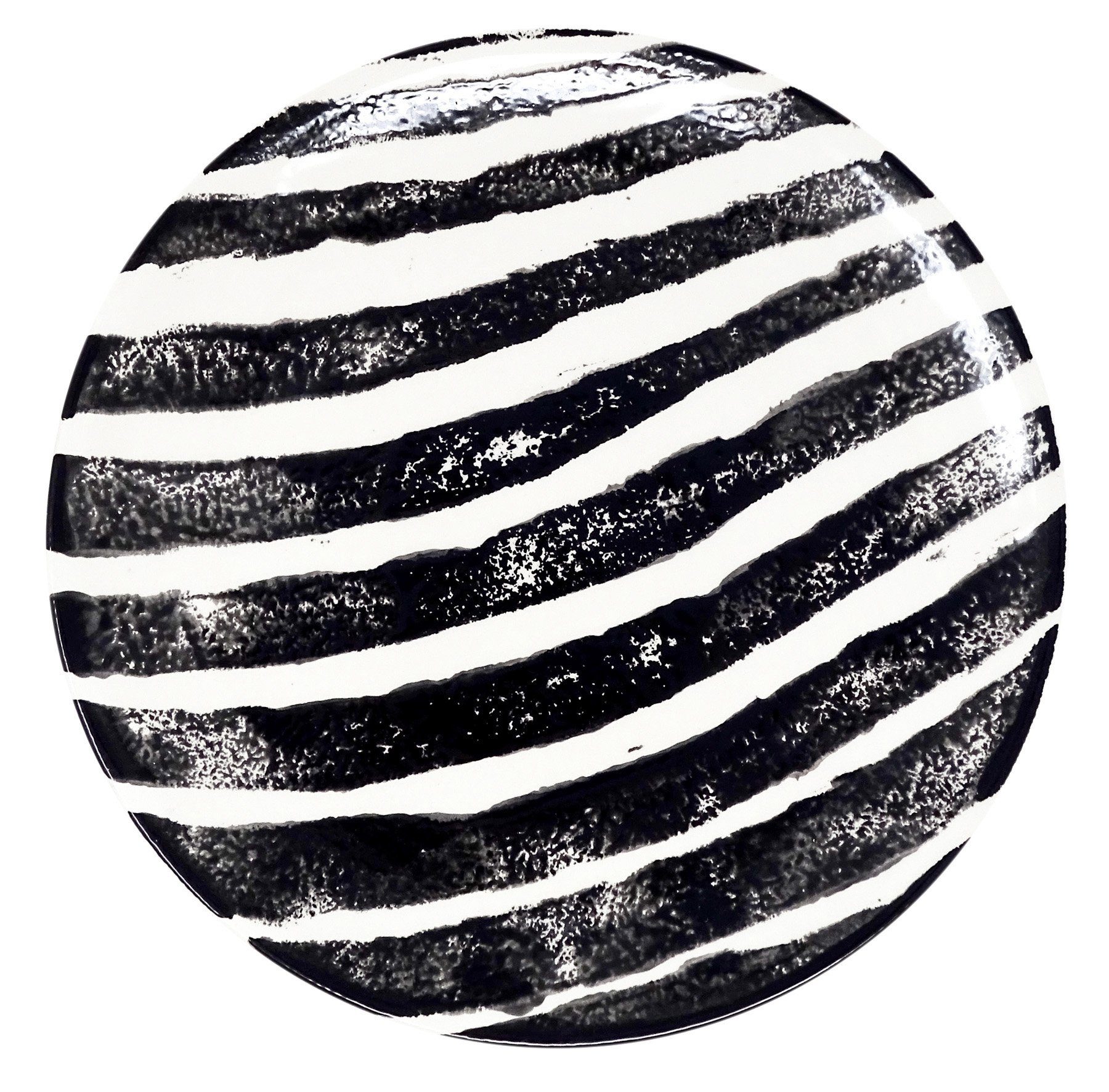 Lashuma Servierplatte Zebra, Keramik, Dekoteller bemalt, Runde Salatplatte gestreift | Servierplatten