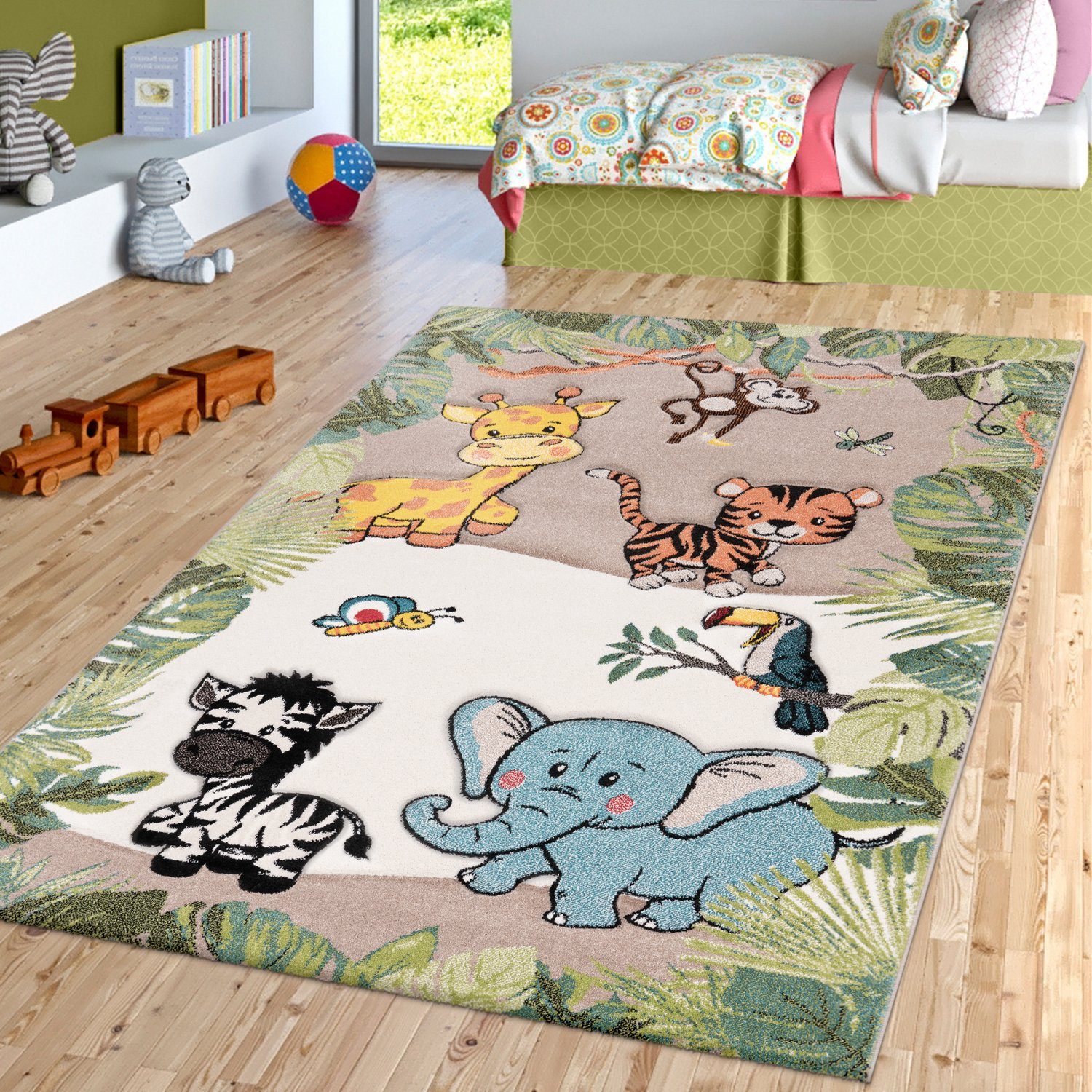 Kinderteppich Kinderzimmer Teppich Dschungel Zoo Tiere Zebra, TT Home,  rechteckig, Höhe: 16 mm