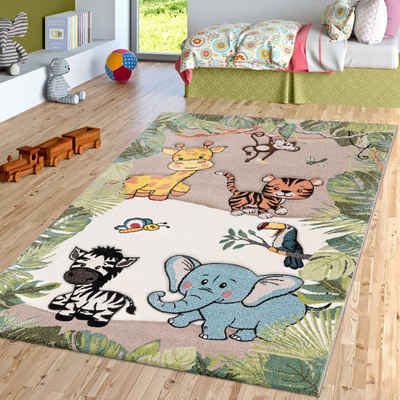 Kinderteppich Kinderzimmer Teppich Dschungel Zoo Tiere Zebra, TT Home, Läufer, Höhe: 16 mm