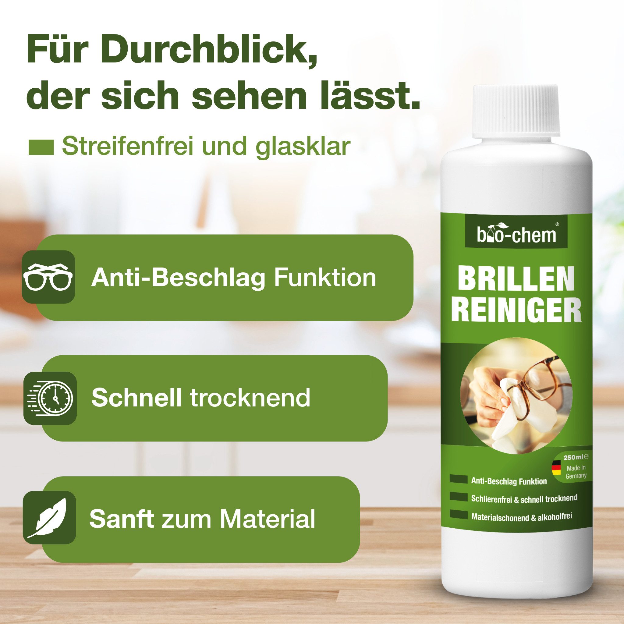 Thumbnail - bio-chem Brillenreiniger Set 2x 250 ml – Anti-Beschlag & Tuch Glasreiniger (Brillenreiniger 2x 250 ml + Mikrofasertuch)