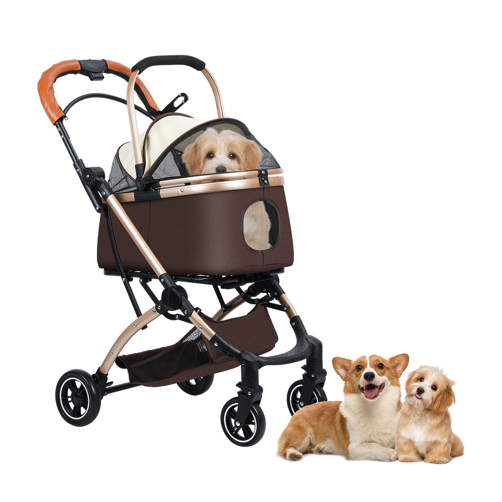 Rutaqian Hundebuggy Hundewagen 2in1 Faltbarer Hundebuggy für kleine bis mittelgroße Hunde, (Klappbarer Kinderwagen für Haustiere mit abnehmbarem Aufbewahrungskorb)