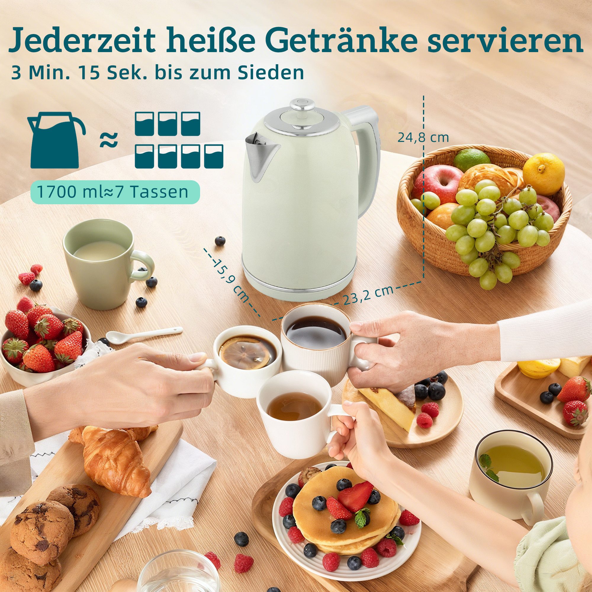 HOMCOM Toaster 1.7 Liter, 2-Schlitz-Toaster, Wasserkocher-Toaster-Set, für Frühstückszubereitung, 2200 W, mit LED-Display, Grau