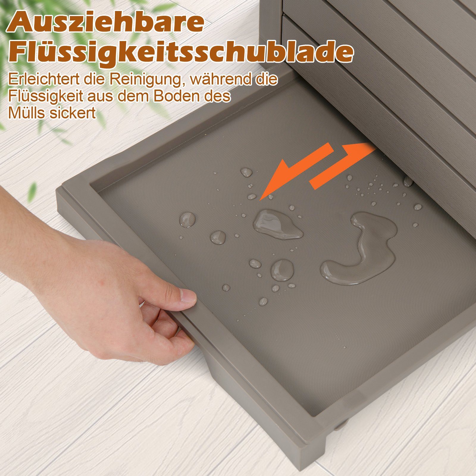 COSTWAY Mülleimer, 141L Mülltonne, mit Deckel & ausziehbarer Flüssigkeitsschale