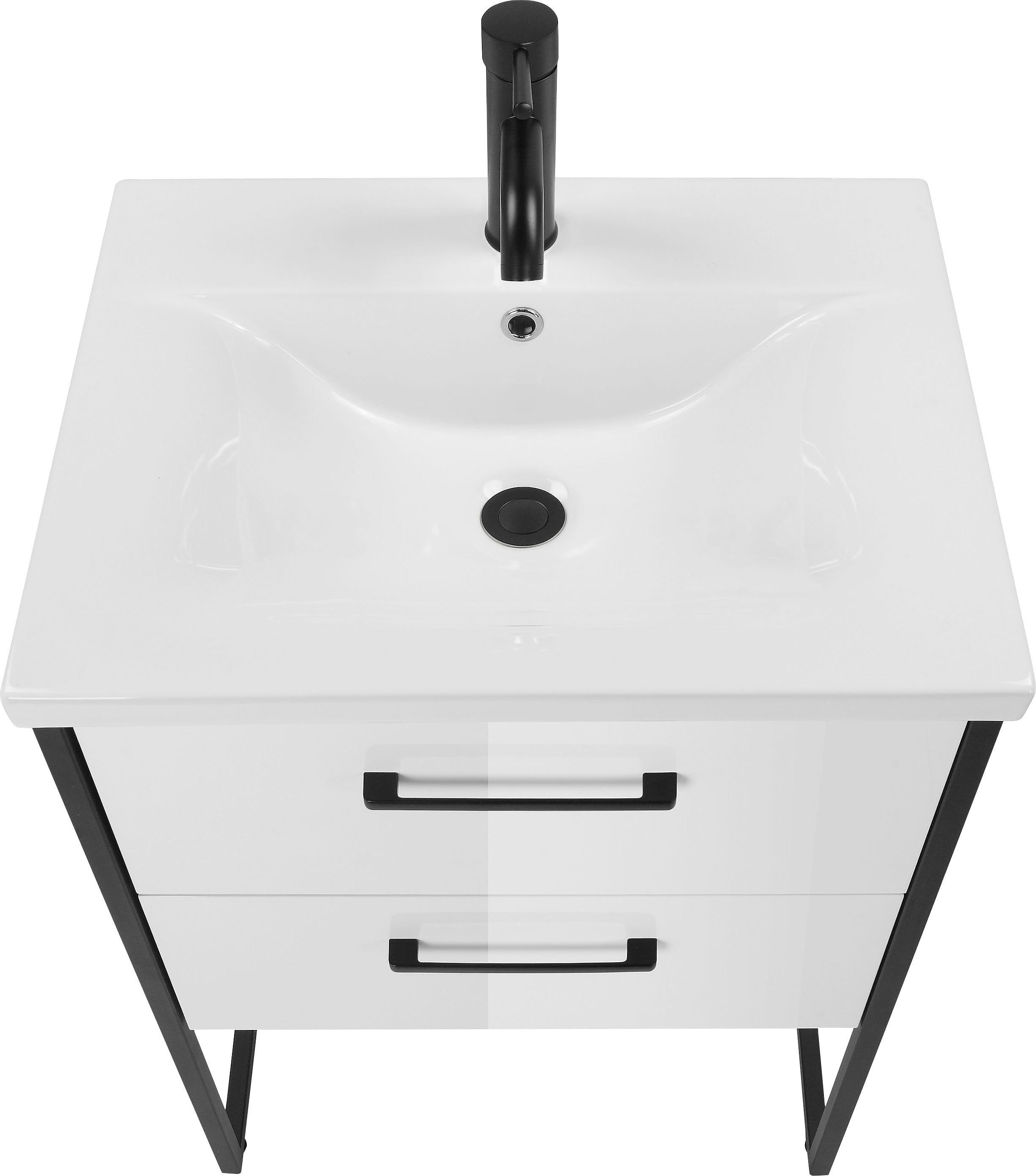 welltime Paris vanity unit, 60cm wide, loft design bathroom furniture, metal, including washbasin
