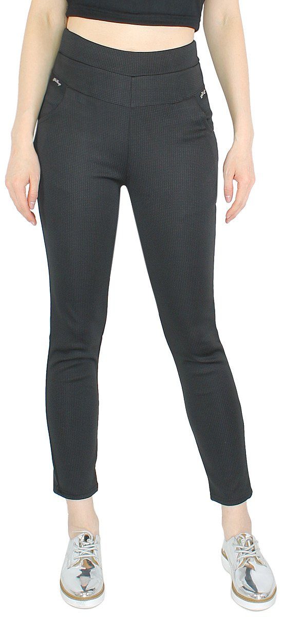 Hineinschlüpfen Elegante Röhrenhose dy_mode Lässig Röhrenhose mit DH300-MiniKaro Bund Damen Stretch-Treggings elastischem zum