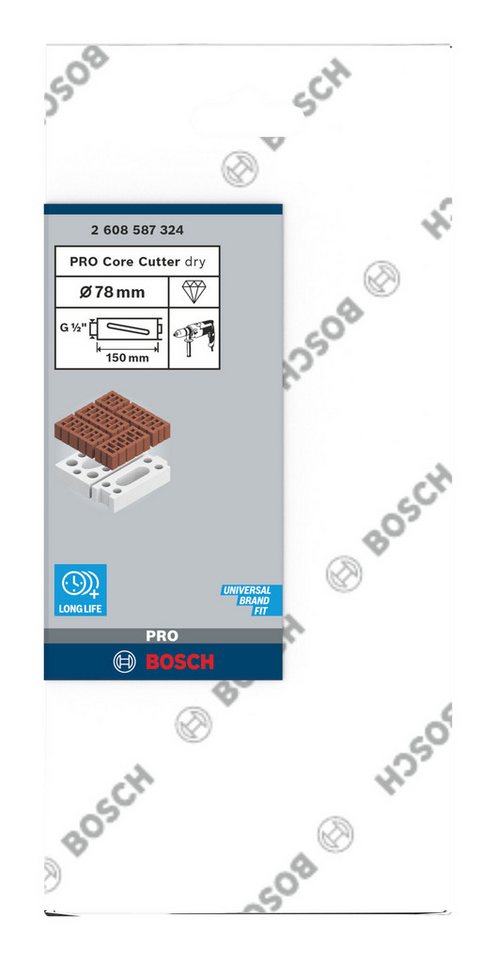 Thumbnail - BOSCH Bohrkrone Pro Core Cutter dry, Ø 78 mm, Diamanttrockenbohrkrone, 78 x 150 mm, G 1/2 Zoll